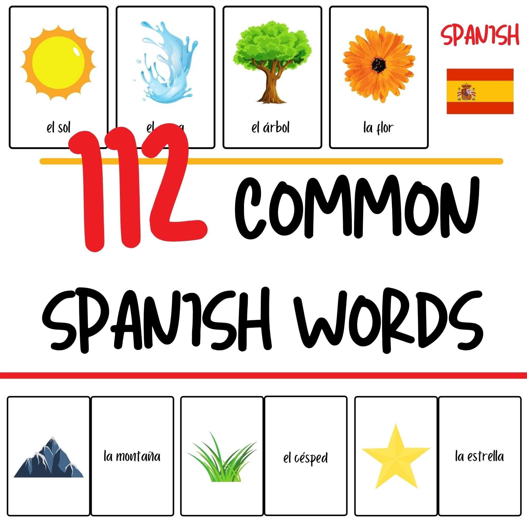 Spanish Flashcards 112 Common Spanish Words Spanish For Beginners Flashcards For Kids Fun Spanish Vocabulary Practice PDF Download Etsy Australia
