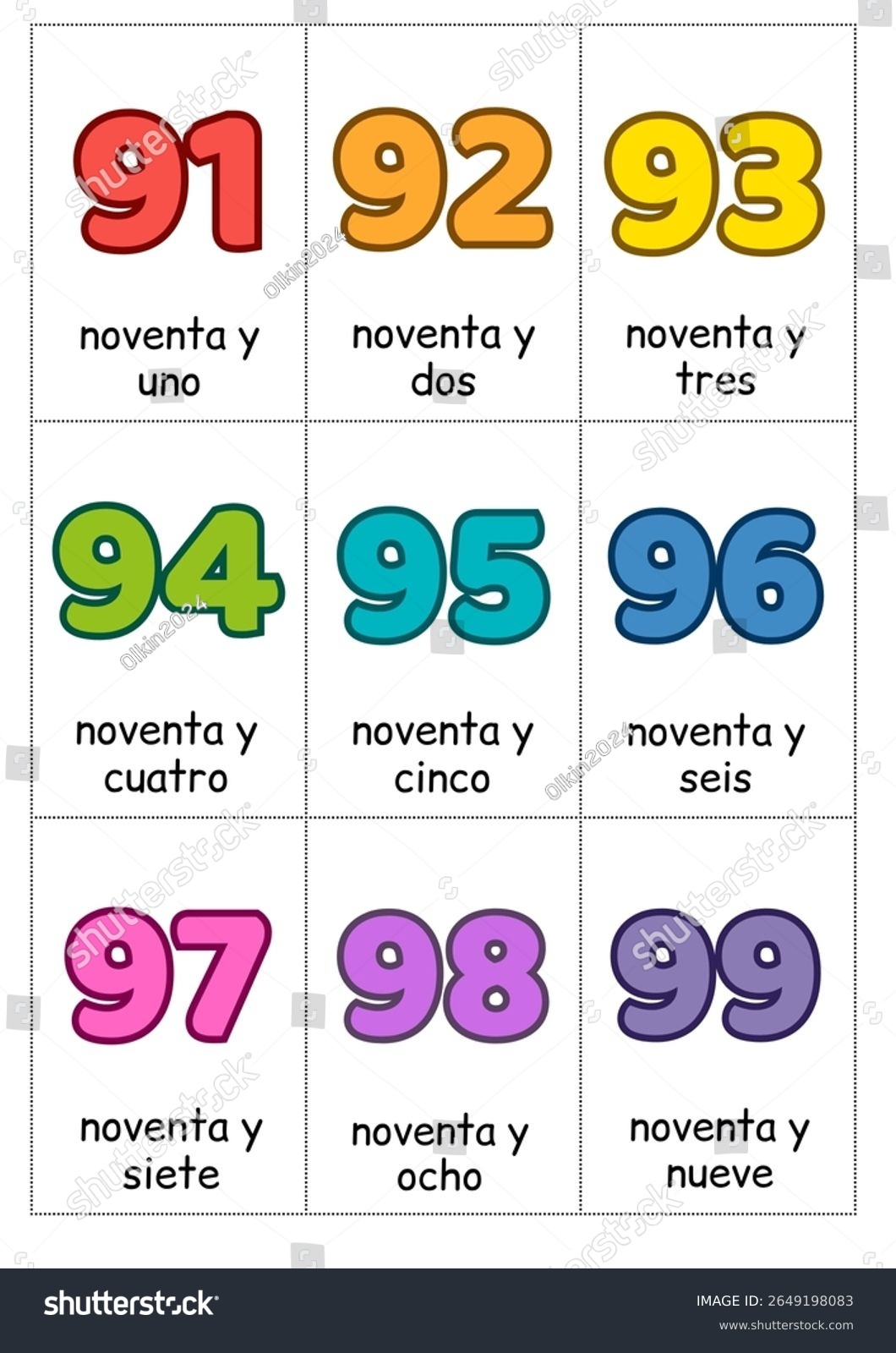 Spanish Numbers Flashcards 1 100 Educational Stock Illustration 2649198083 Shutterstock
