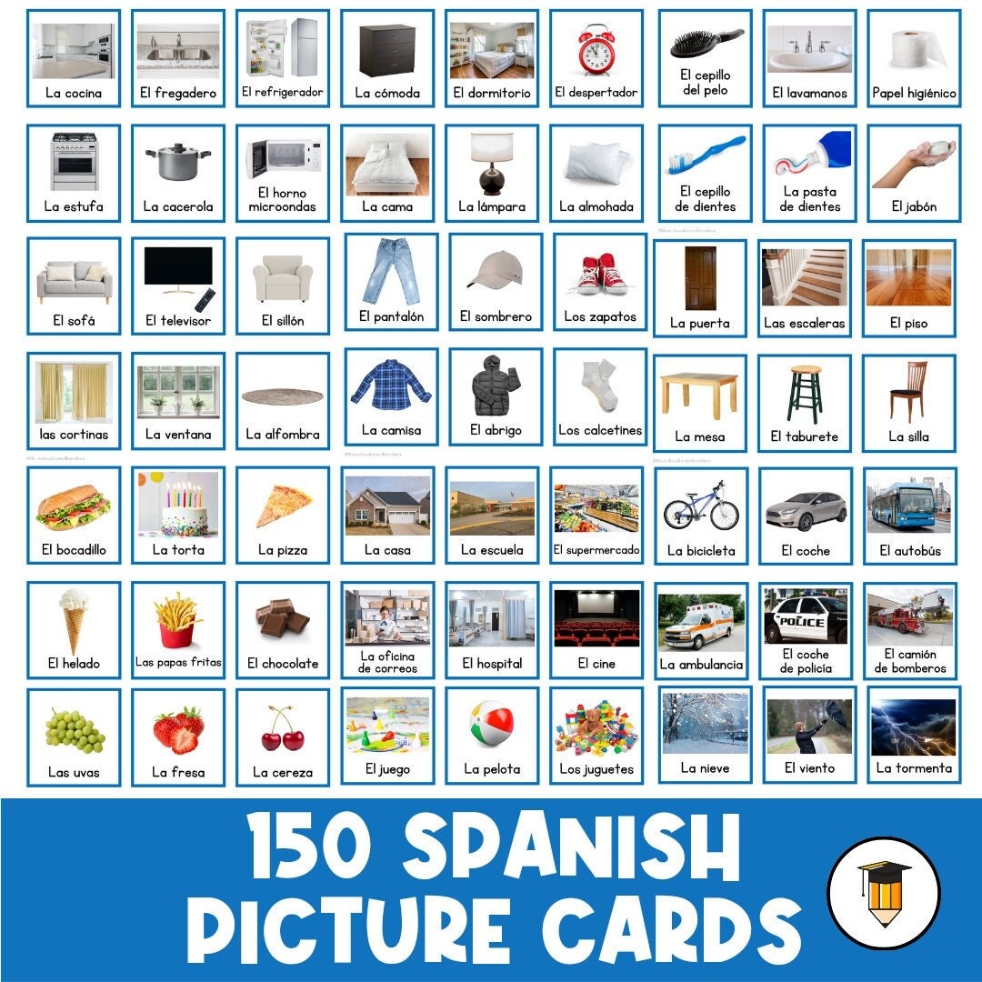 Spanish Vocabulary Visual Aid Flashcards Objects Task Card Autism Homeschool Real Images Places ESL Language Latin Etsy