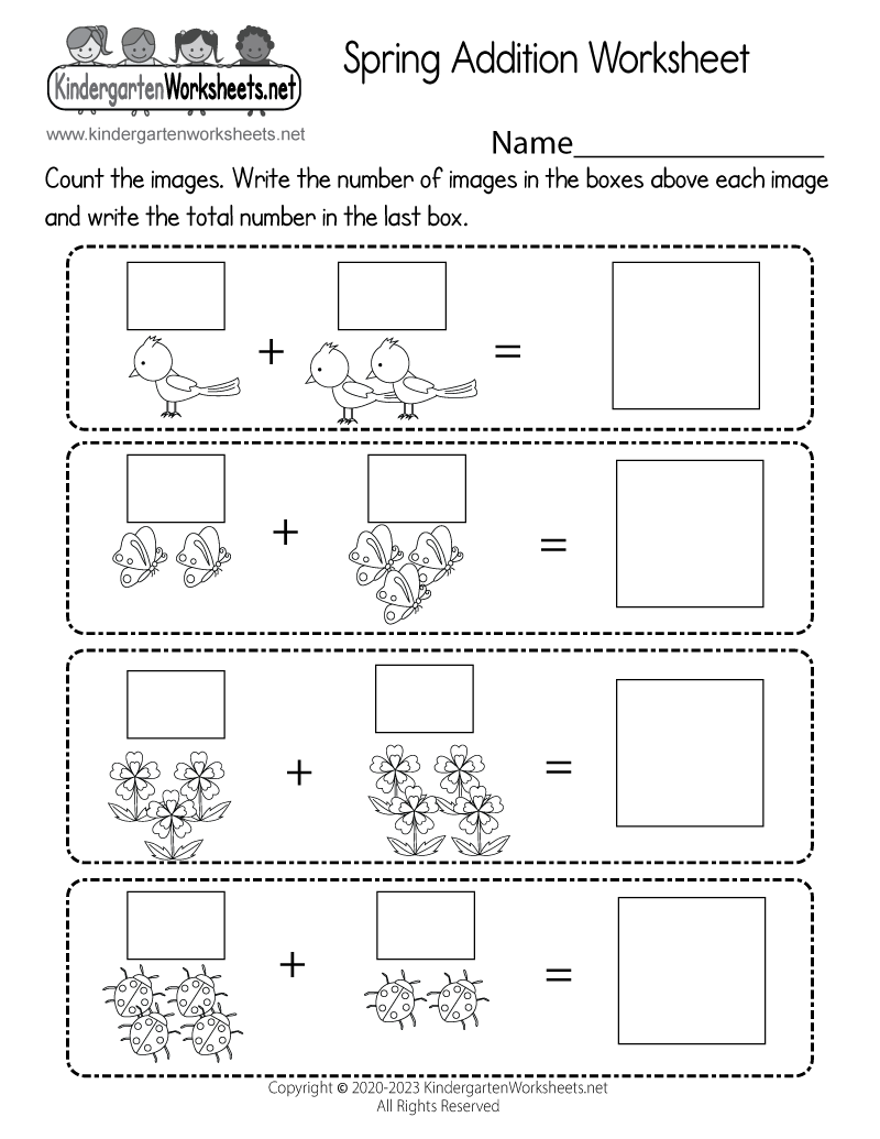 addition worksheet for kindergarten