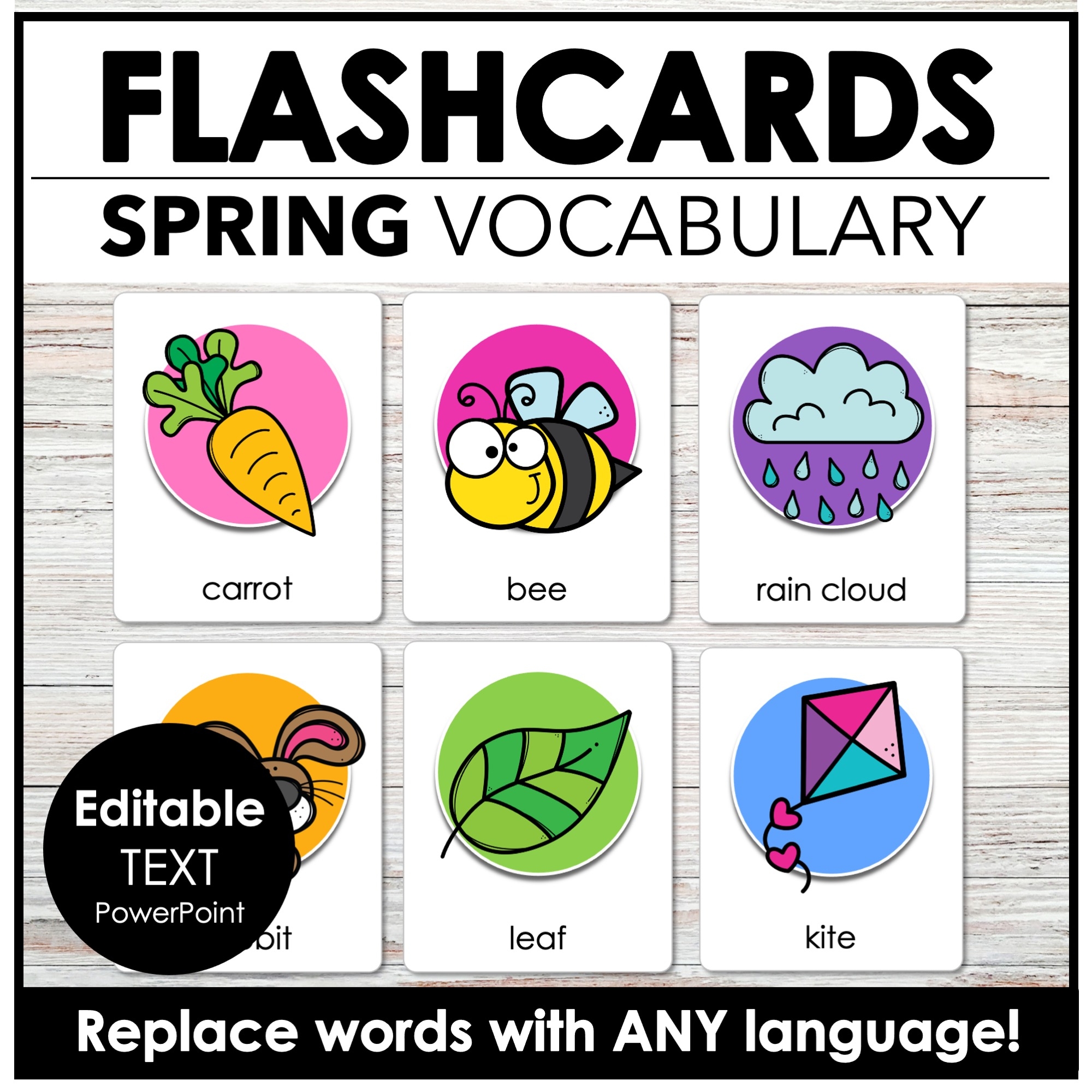 Spring Easter Flashcards Editable Vocabulary Word Flash Cards ESL EFL ELA Made By Teachers