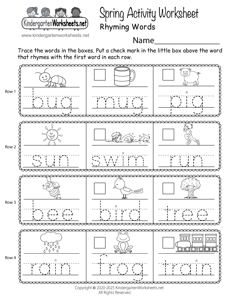 Spring Rhyming Words Activity Worksheet Free Printable Digital PDF