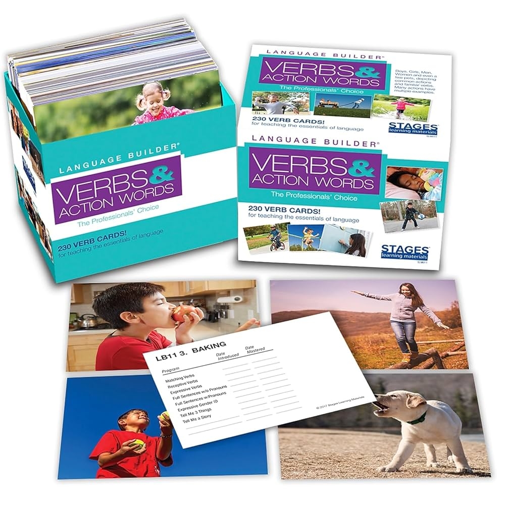 Stages Learning SLM011 Language Builder Verbs And Action Words Flash Cards For ABA And Autism Vocabulary Flashcards Multi Amazon de Toys
