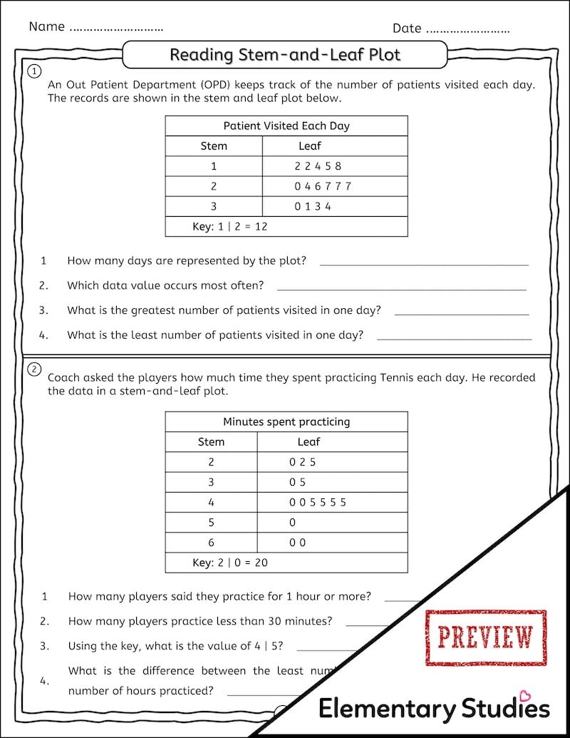 stem and leaf plot worksheet stem and leaf plot worksheet