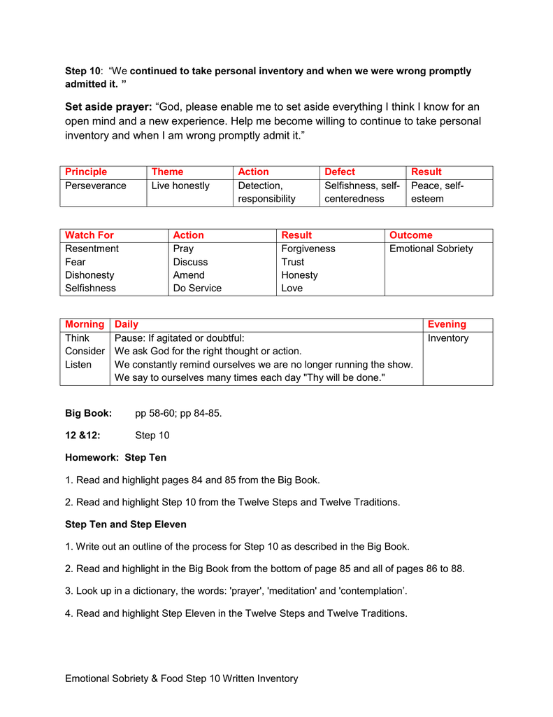 Step 10 11 Worksheet Emotional Sobriety Recovery