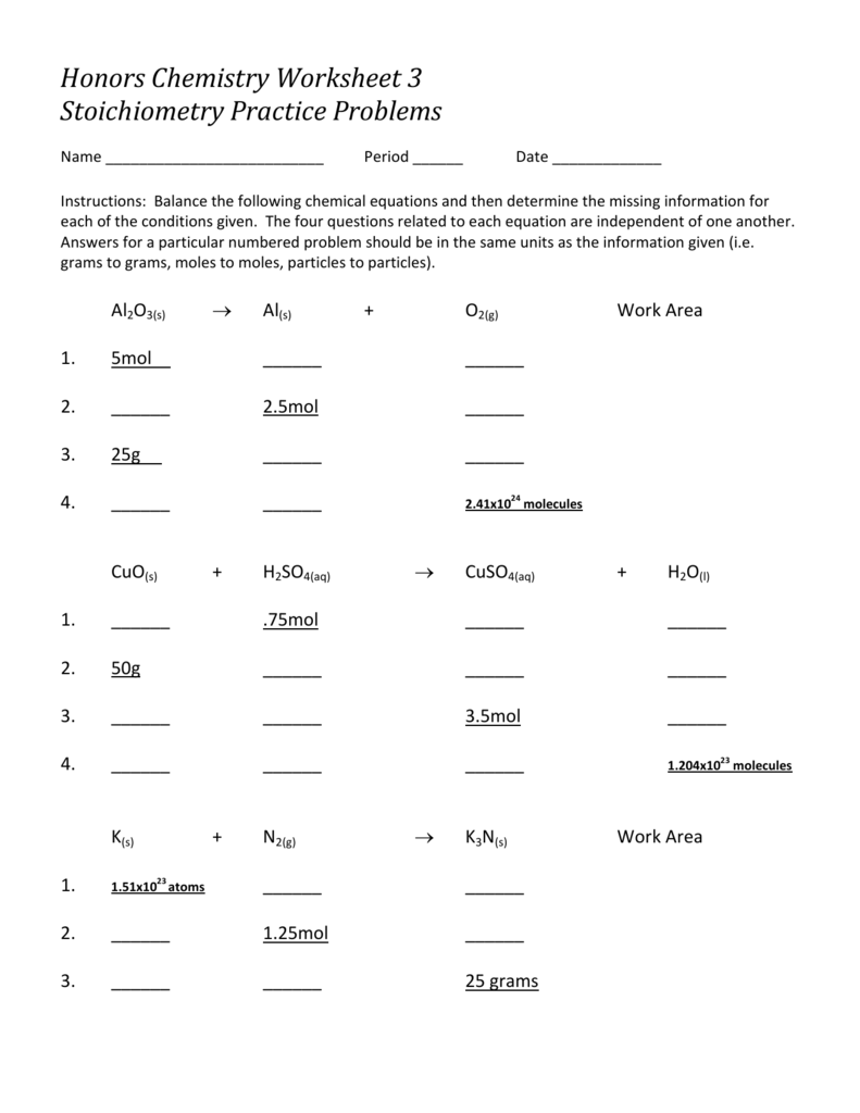worksheet on stoichiometry