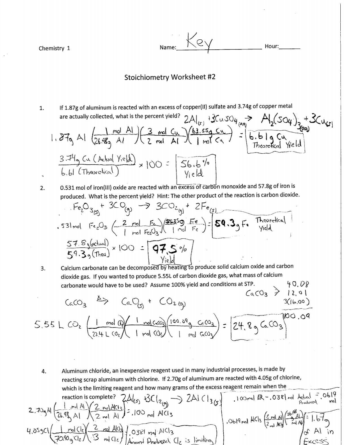 Stoichiometry Worksheet 2 Stoichiometry Worksheet 2
