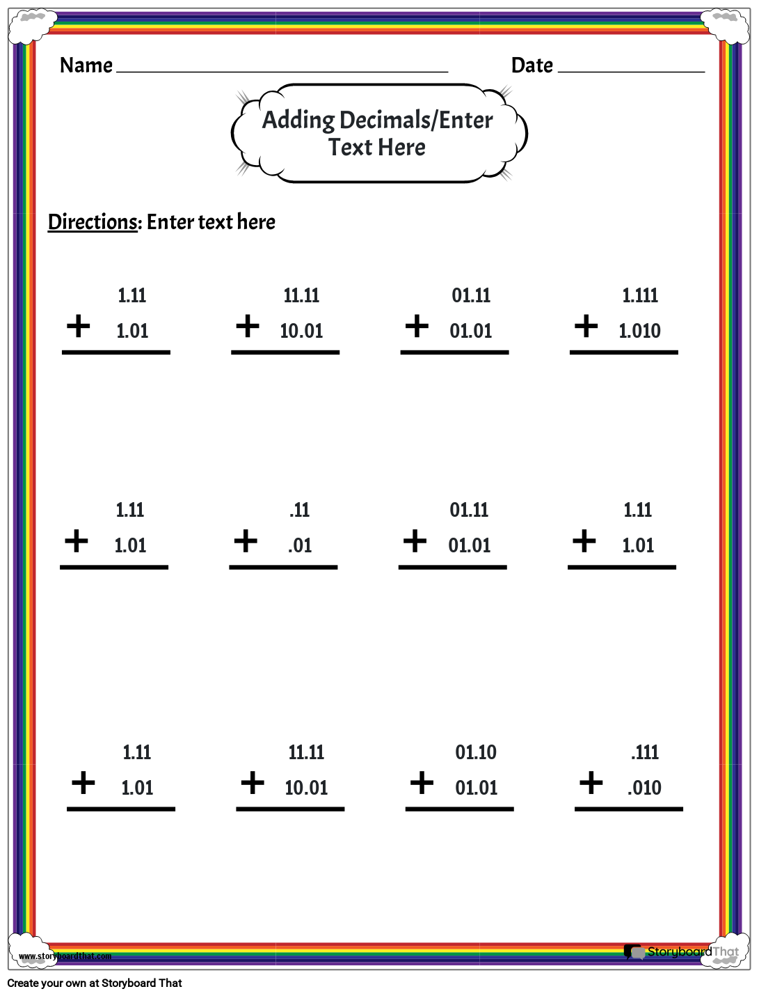 math decimal worksheets