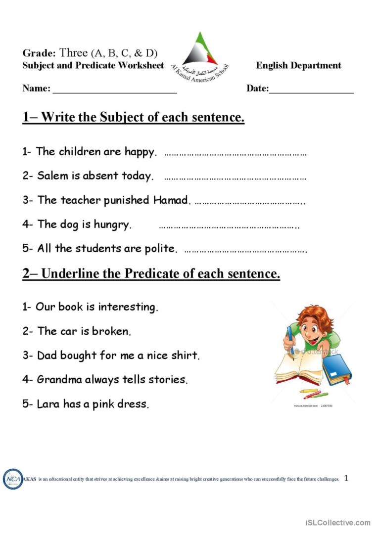 subject predicate worksheet