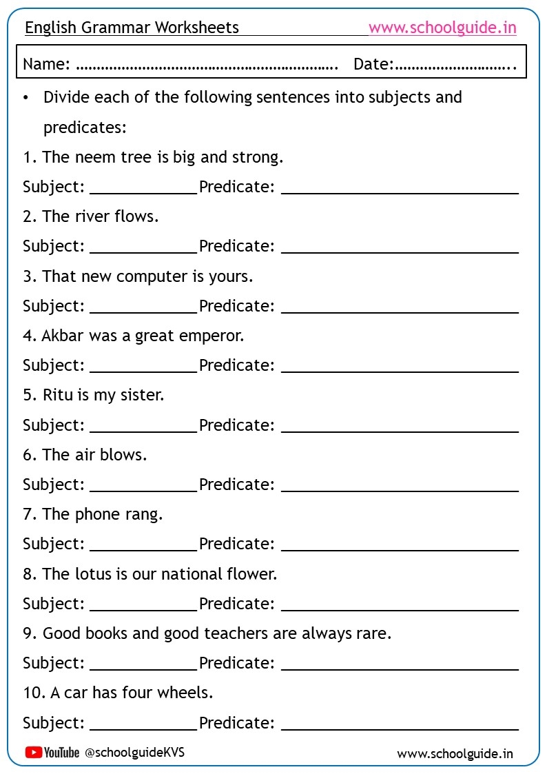 Subject And Predicate Worksheets