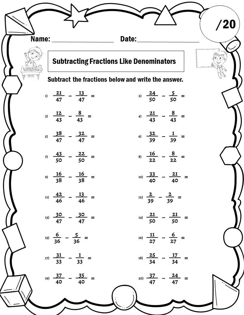 Subtract Fractions Worksheets For 3rd 4th Grade Like And Unlike Denominators Made By Teachers