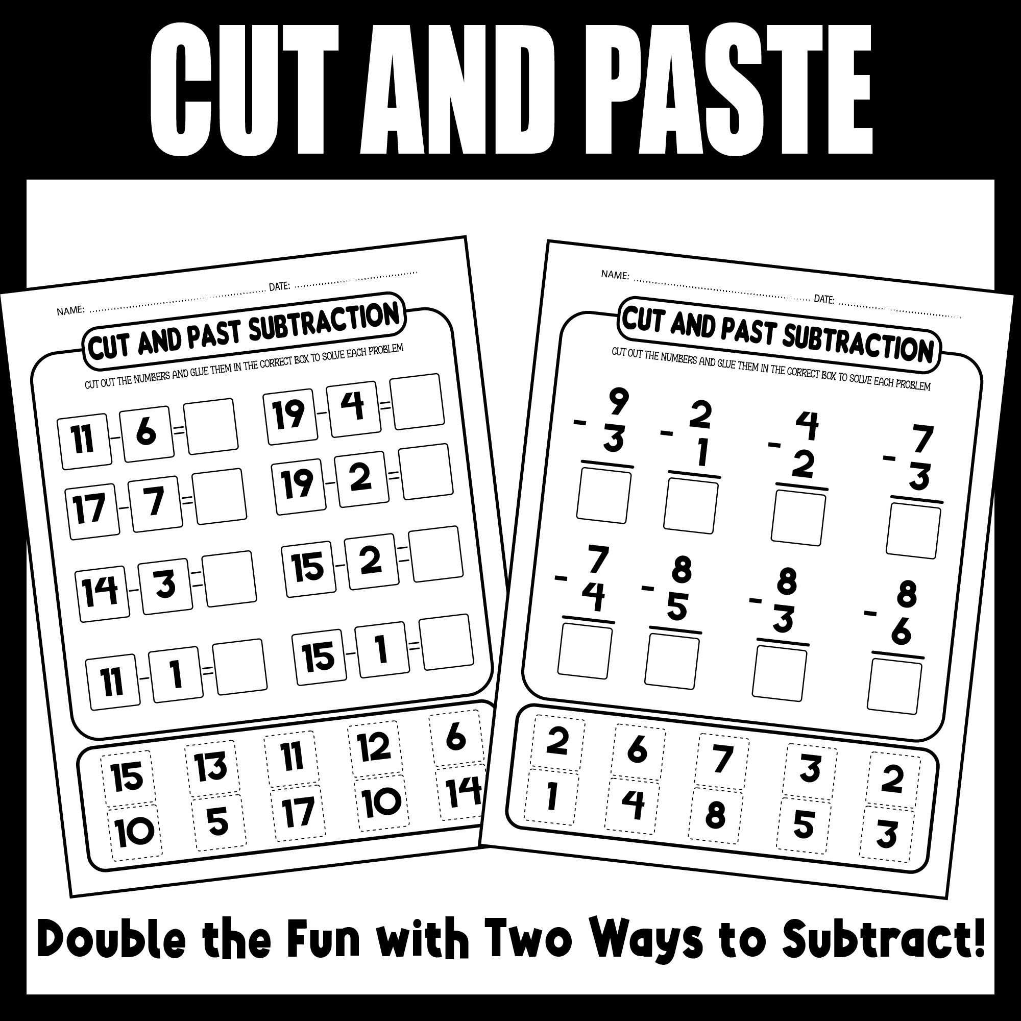 Subtraction Cut And Paste To 20 Worksheets Math Centers Math Addition Worksheet Made By Teachers