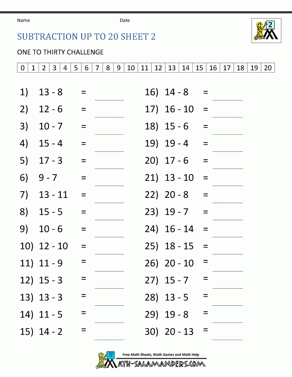 subtraction math worksheets