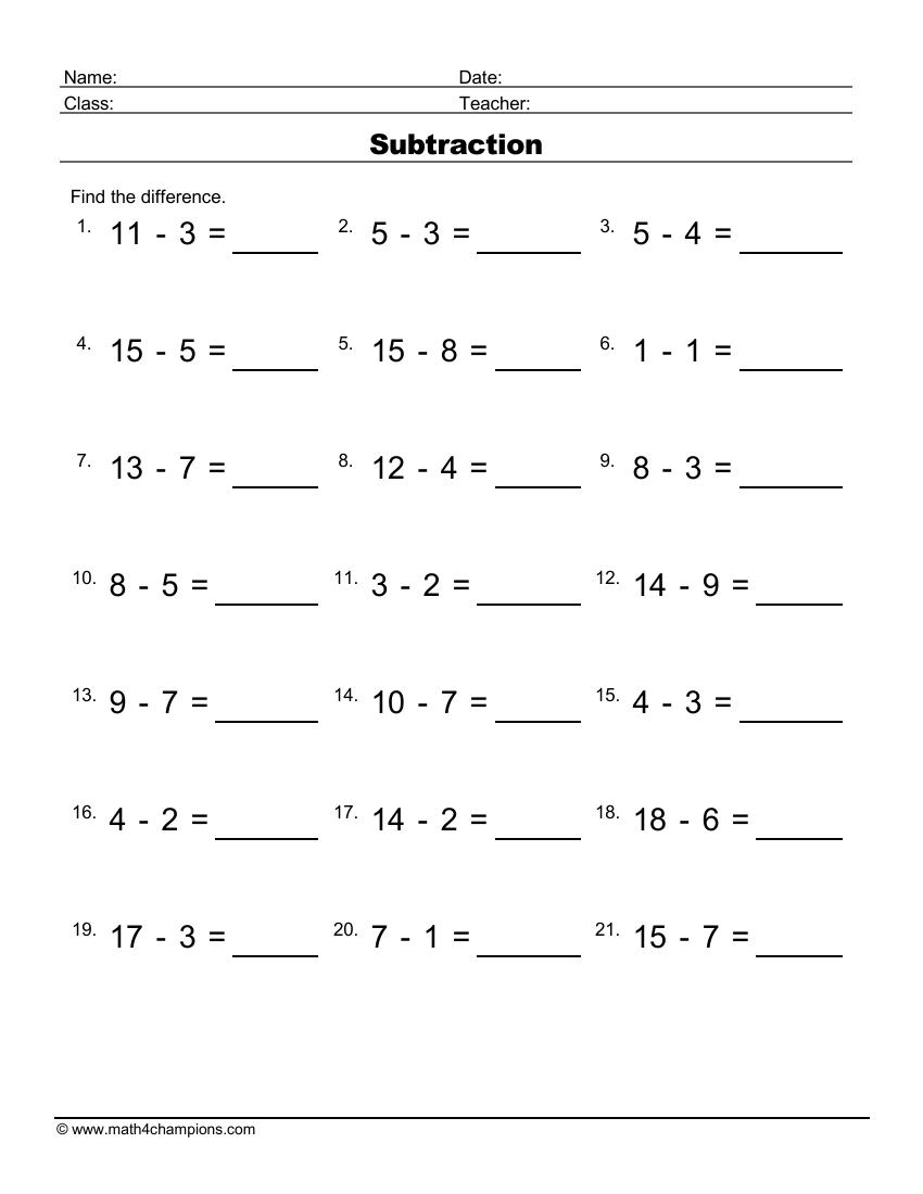 math and subtraction worksheets