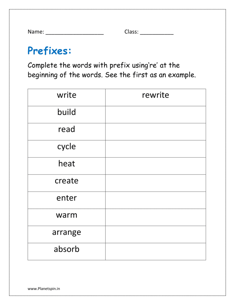 Suffix Prefix Worksheet For Kindergarten Planetspin in Suffix Prefix Worksheet For Kindergarten Planetspin in