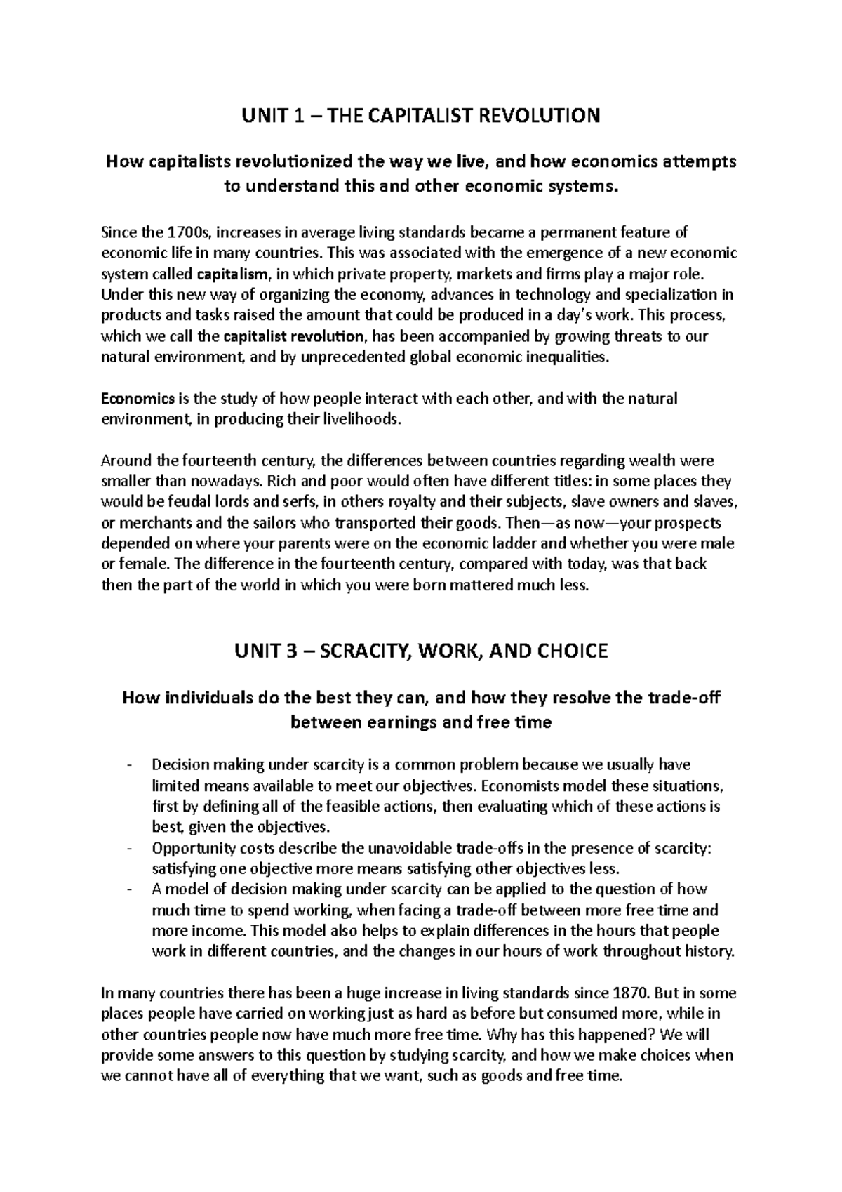 Summary CORE Economy Book CH 1 11 Mostly UNIT 1 THE CAPITALIST REVOLUTION How Capitalists Studeersnel