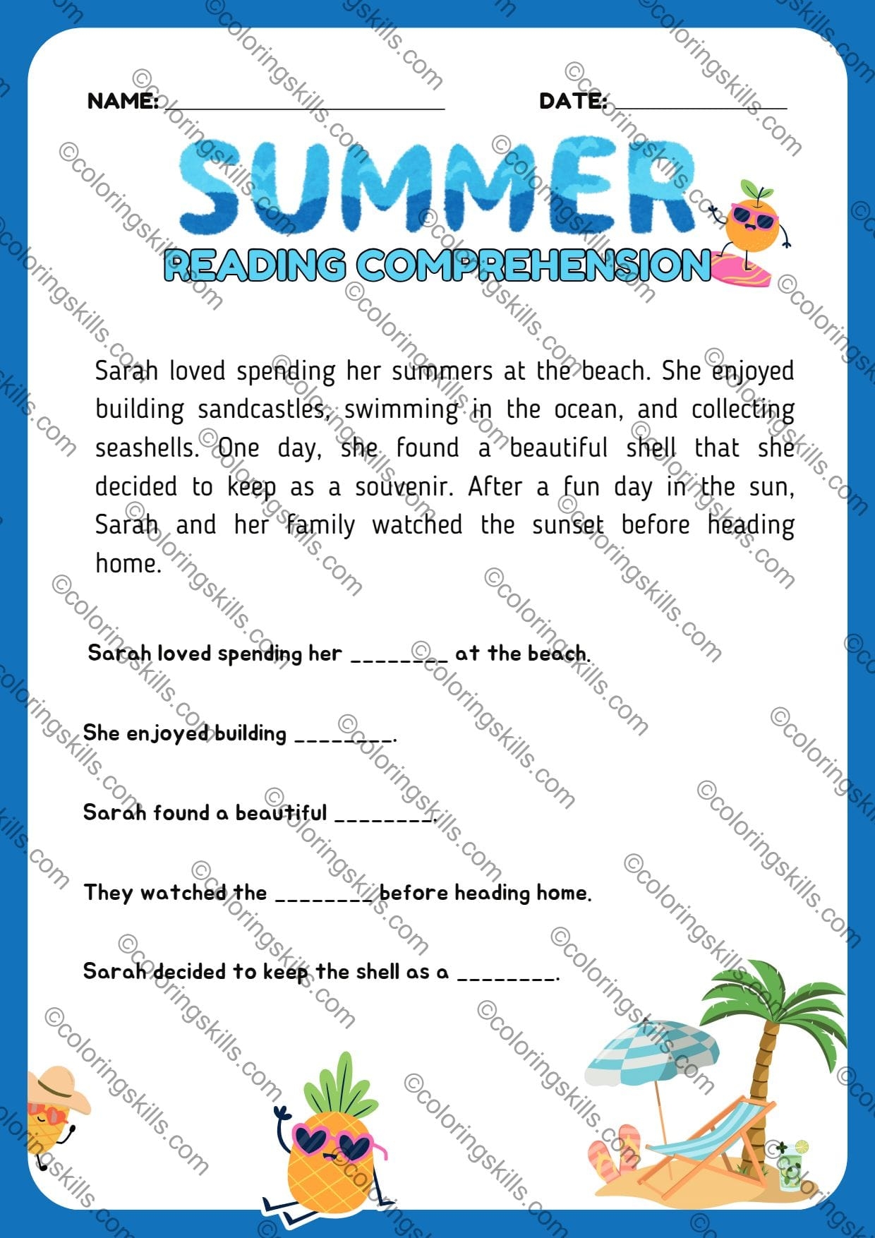 summer reading worksheets