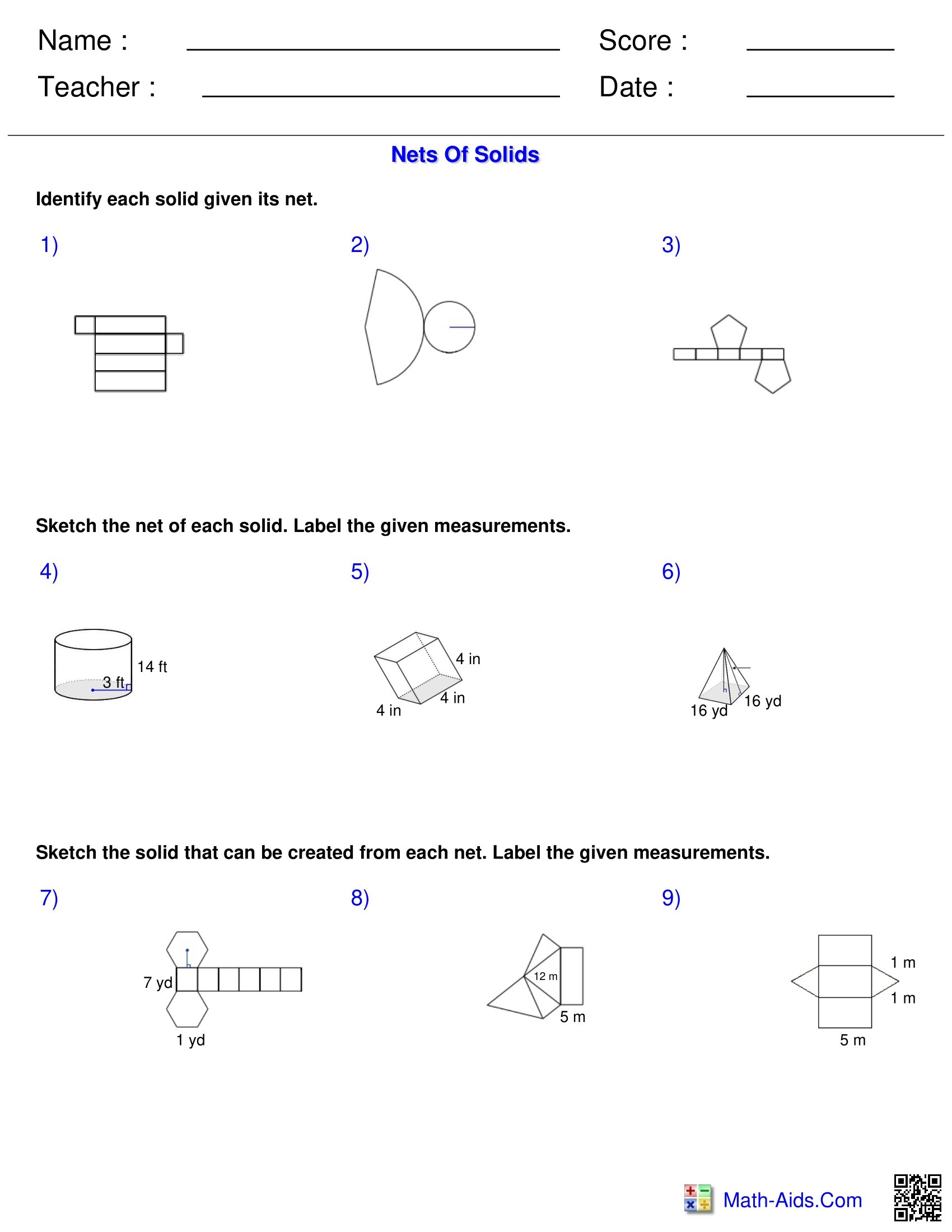 Surface Area Volume Nets Of Solids Worksheets Made By Teachers Surface Area Volume Nets Of Solids Worksheets Made By Teachers