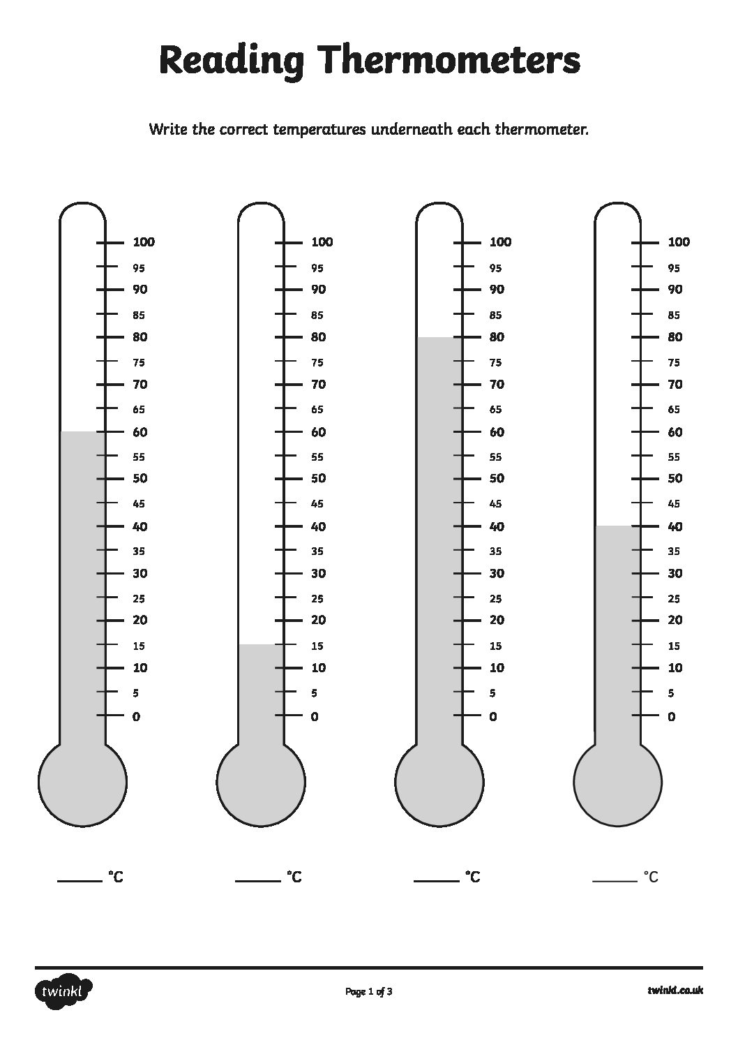 T2 S 109 Reading Thermometers Worksheet Moortown Primary School Leeds