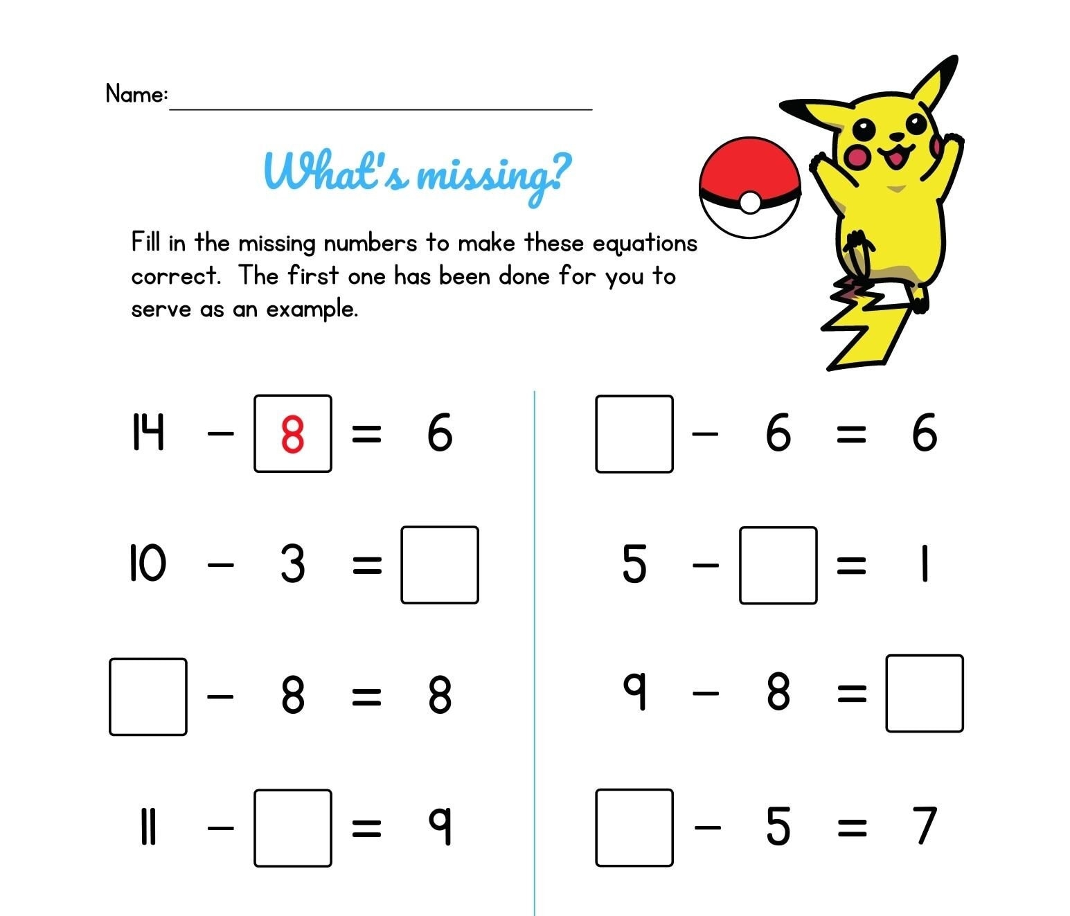 pokemon math worksheets