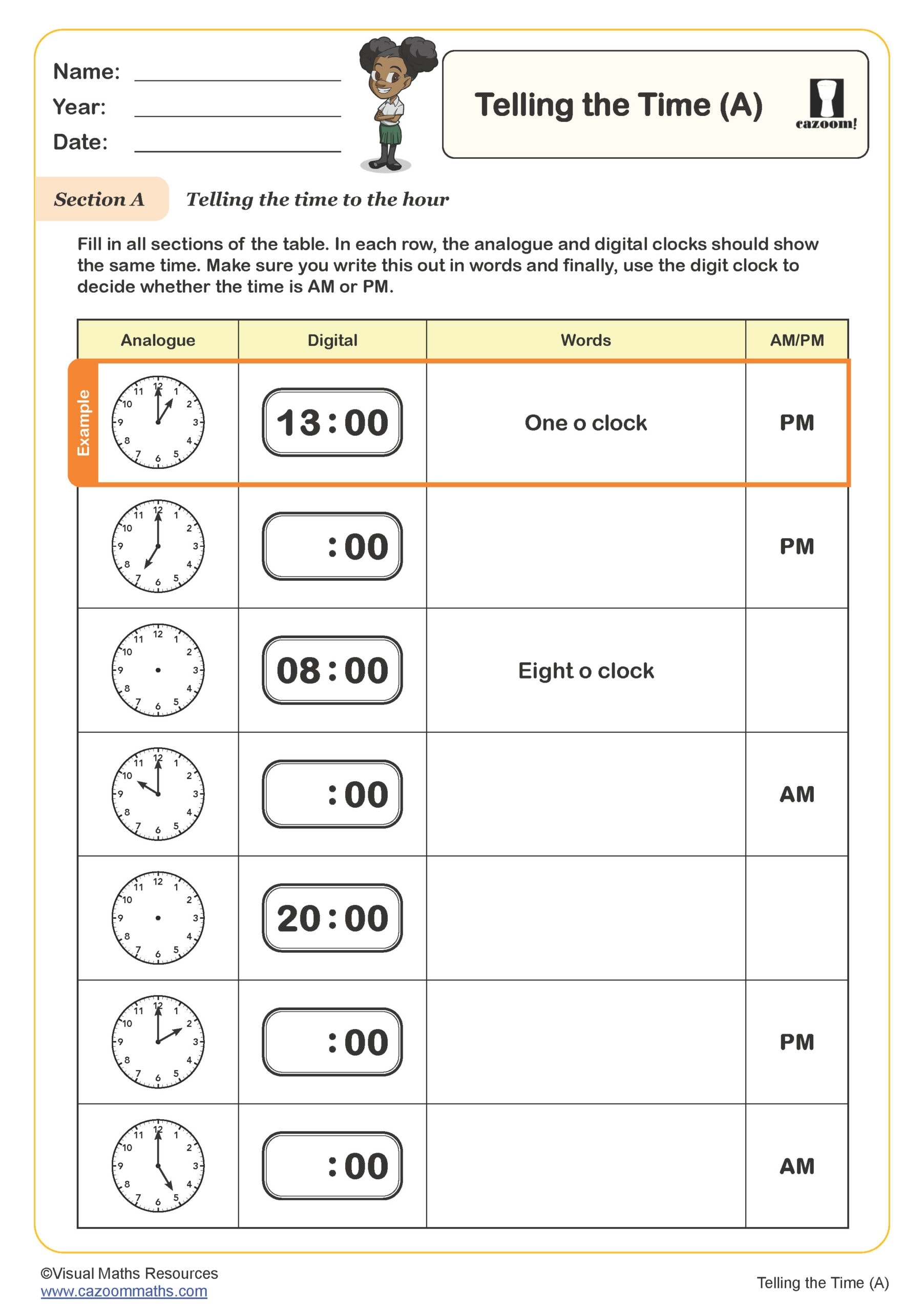 clock reading worksheet