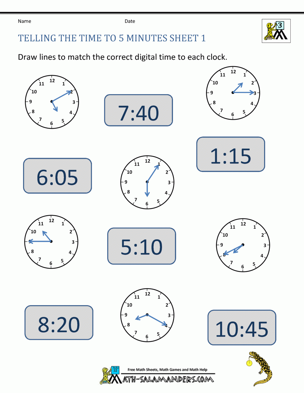 free math time worksheets