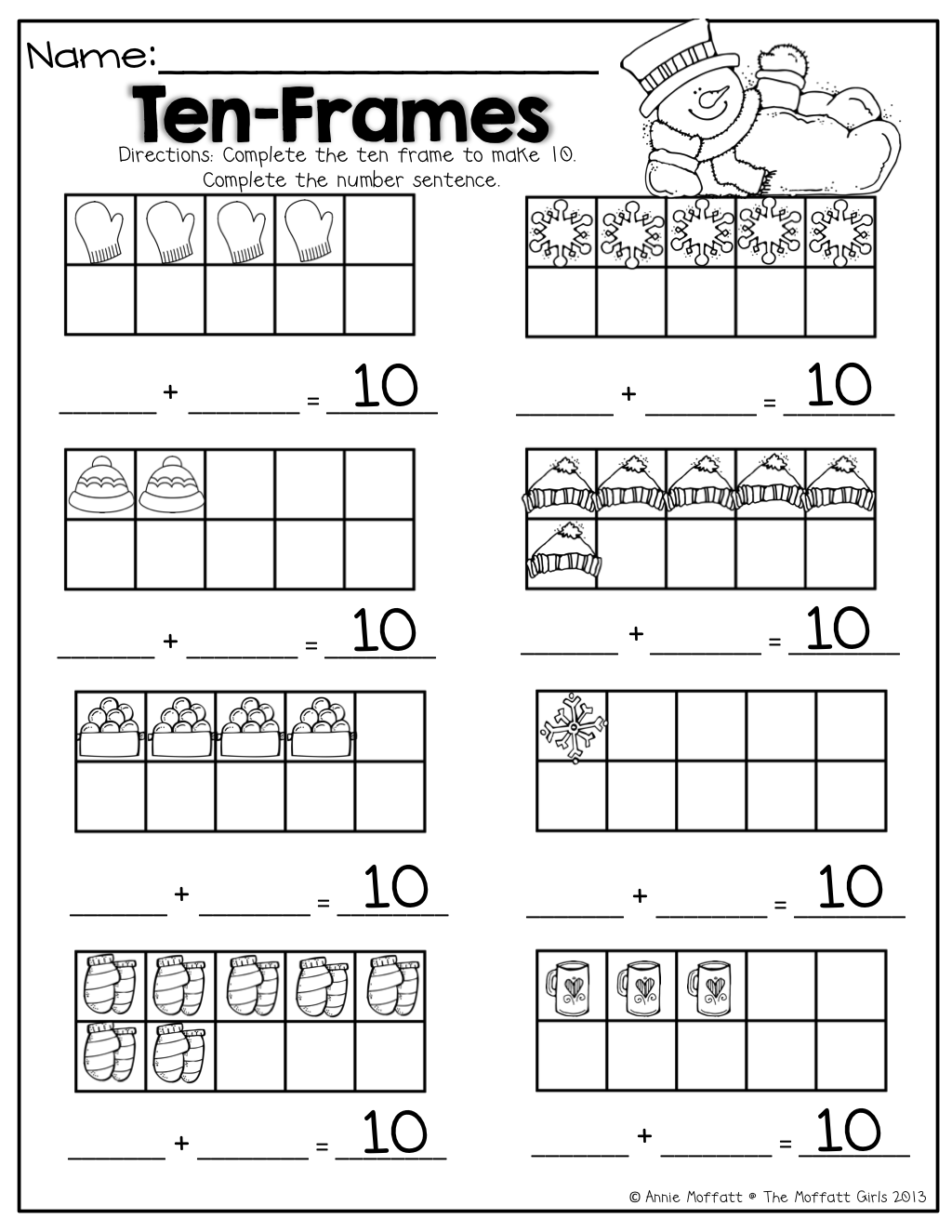 ten frame math worksheets