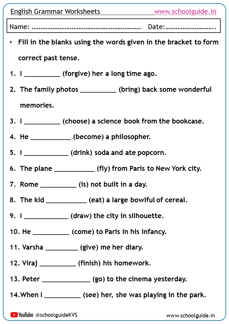 verb tense worksheets