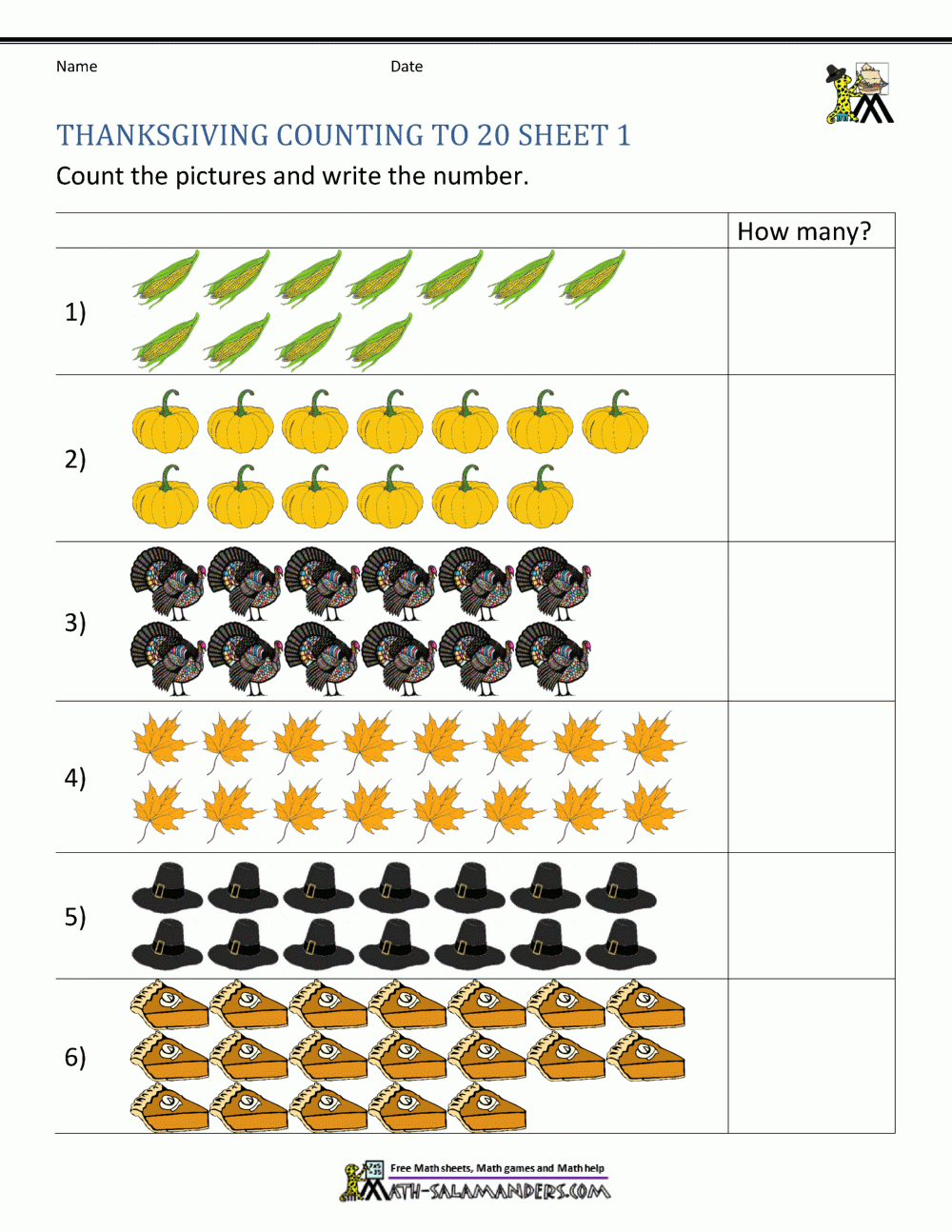 Thanksgiving Math Activities First Grade