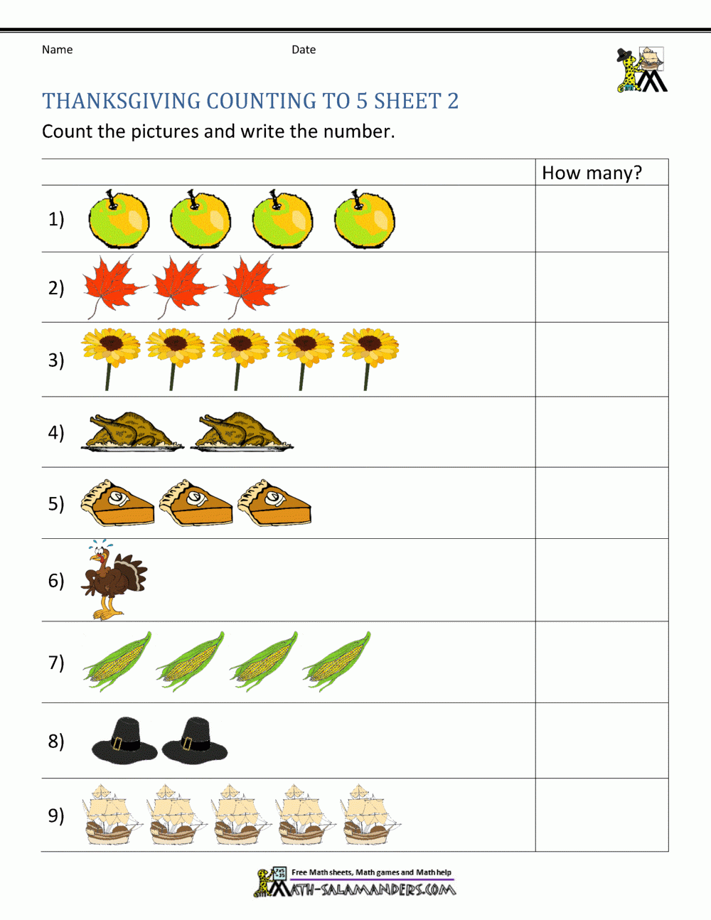 Thanksgiving Math Activities For Kindergarten