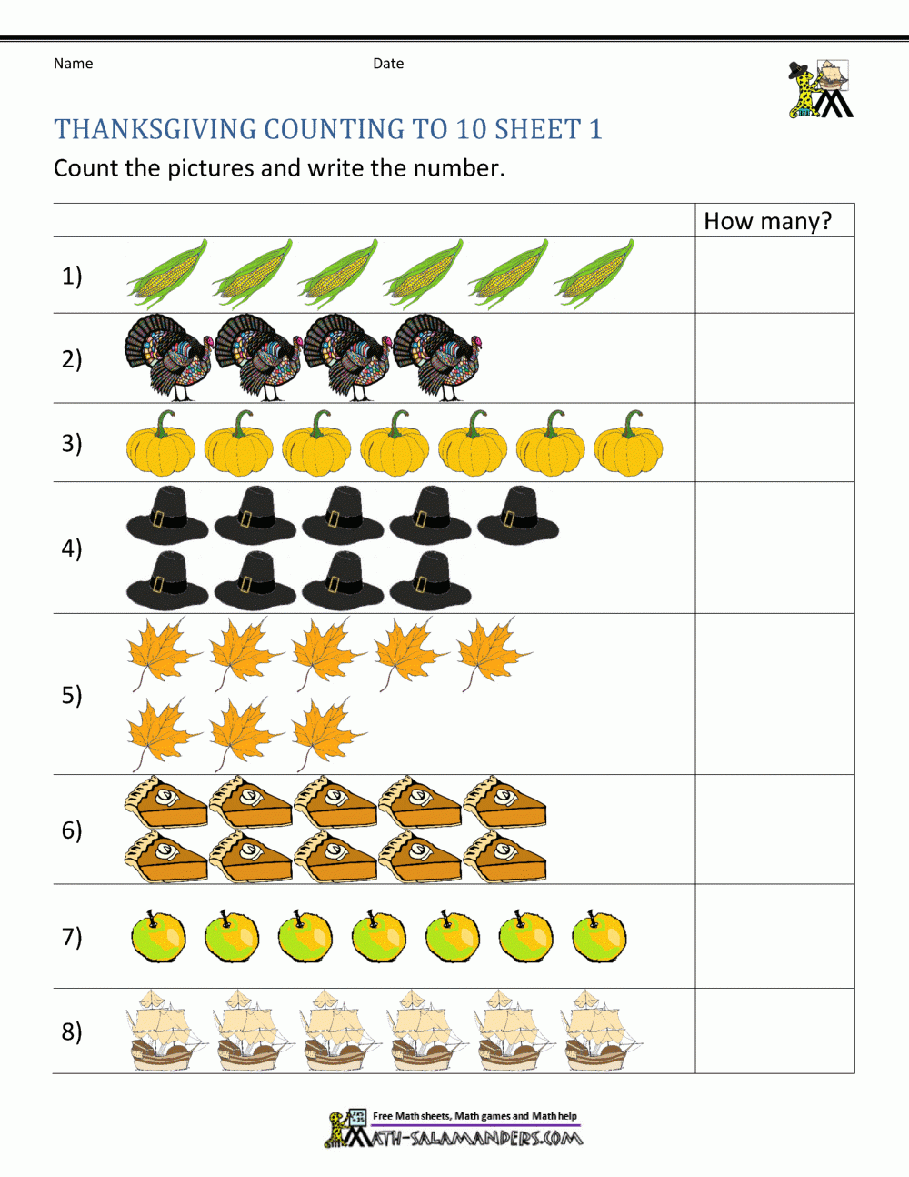 math worksheets thanksgiving