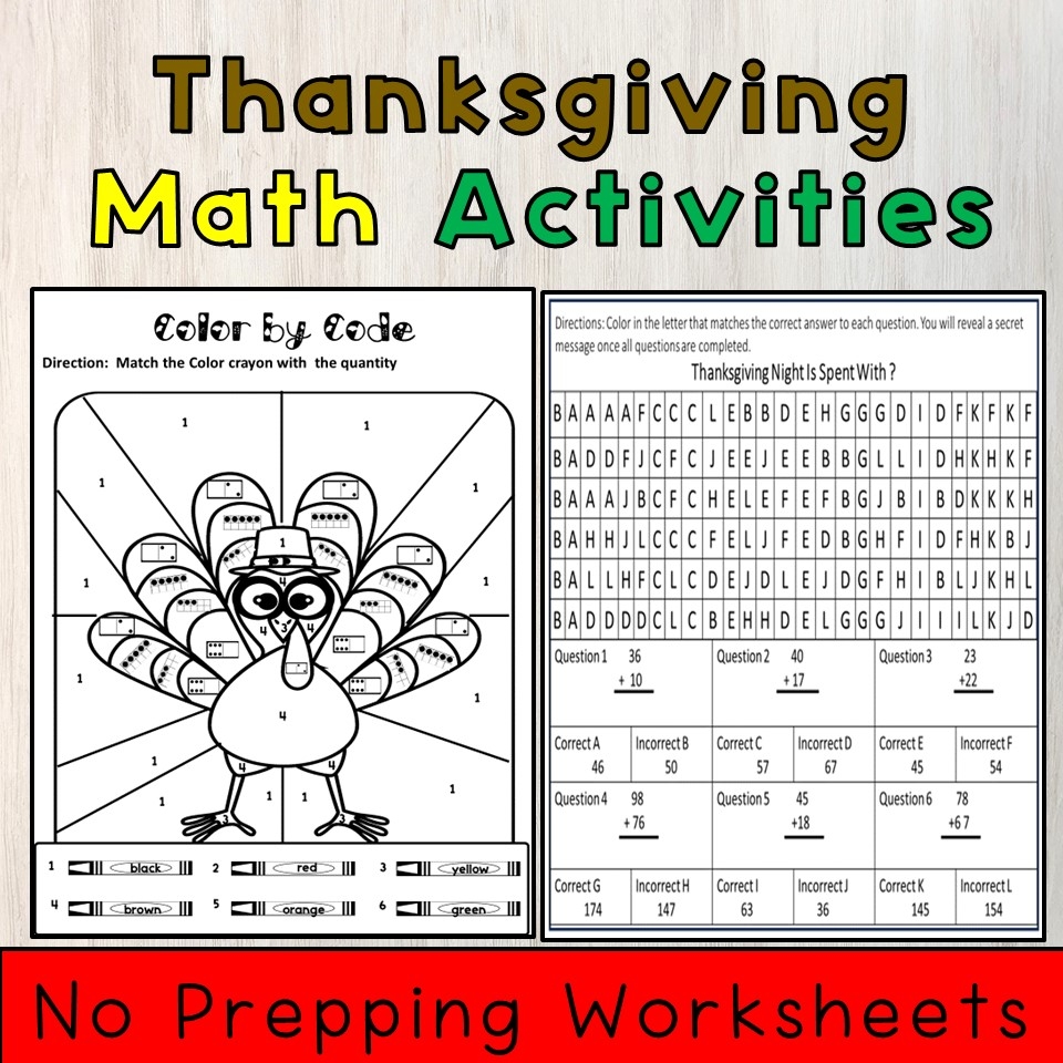Thanksgiving Math Activities No Prep Worksheets Made By Teachers