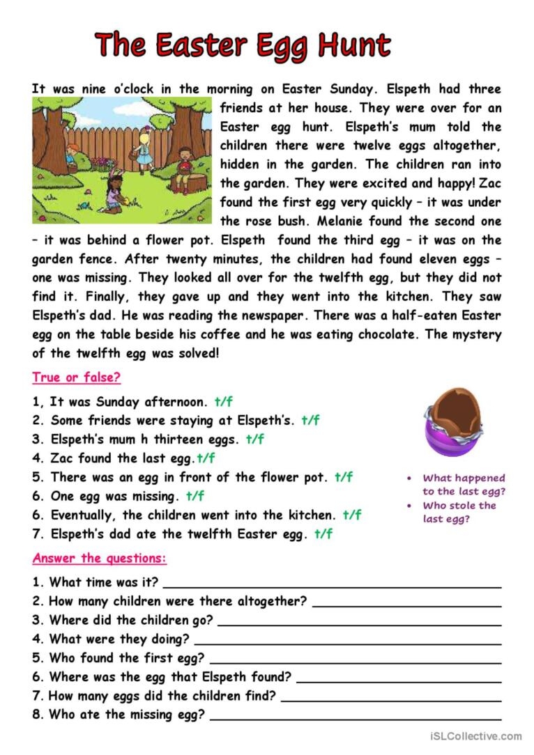 easter reading comprehension worksheets easter reading comprehension worksheets