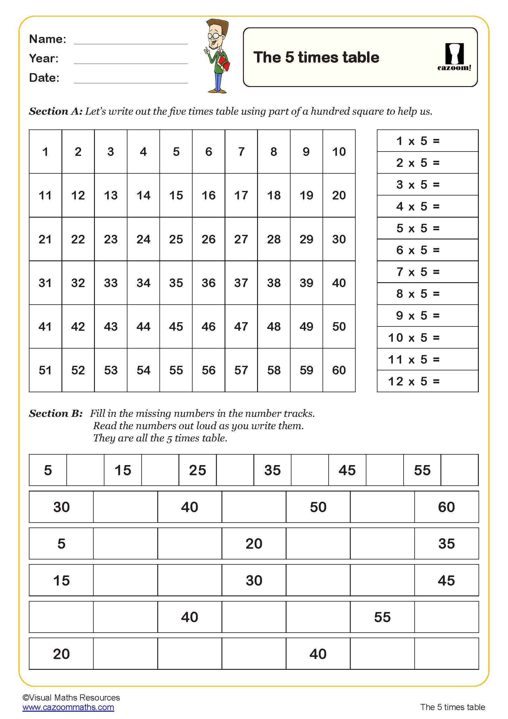 The Five Times Table Worksheet Fun And Engaging Year 2 PDF Worksheets