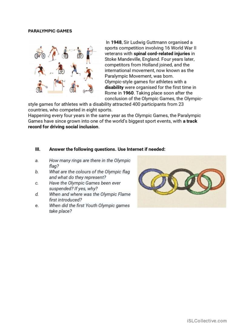 The History Of The Olympic Games Rea English ESL Worksheets Pdf Doc