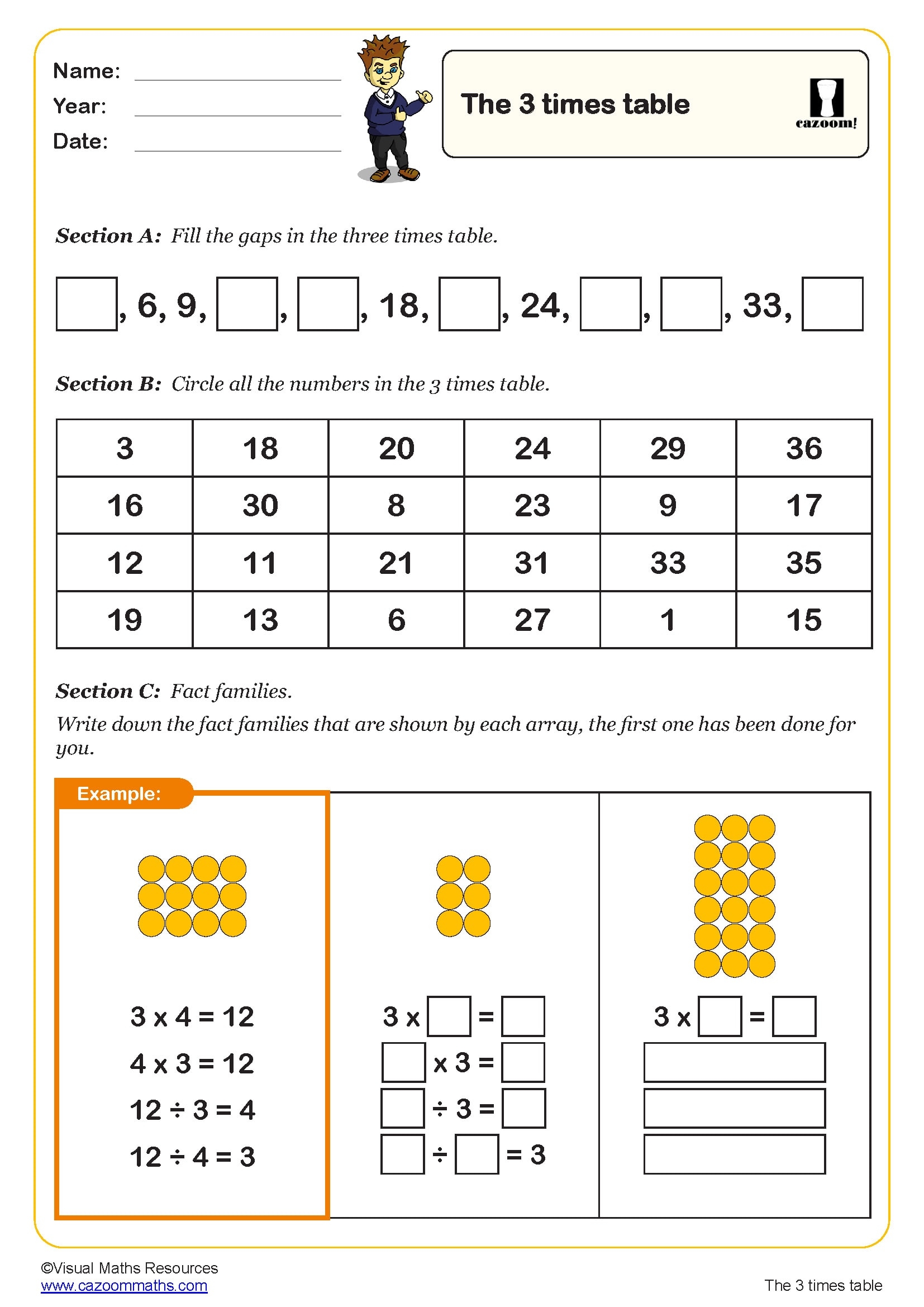 The Three Times Table Worksheet PDF Printable Number Worksheets