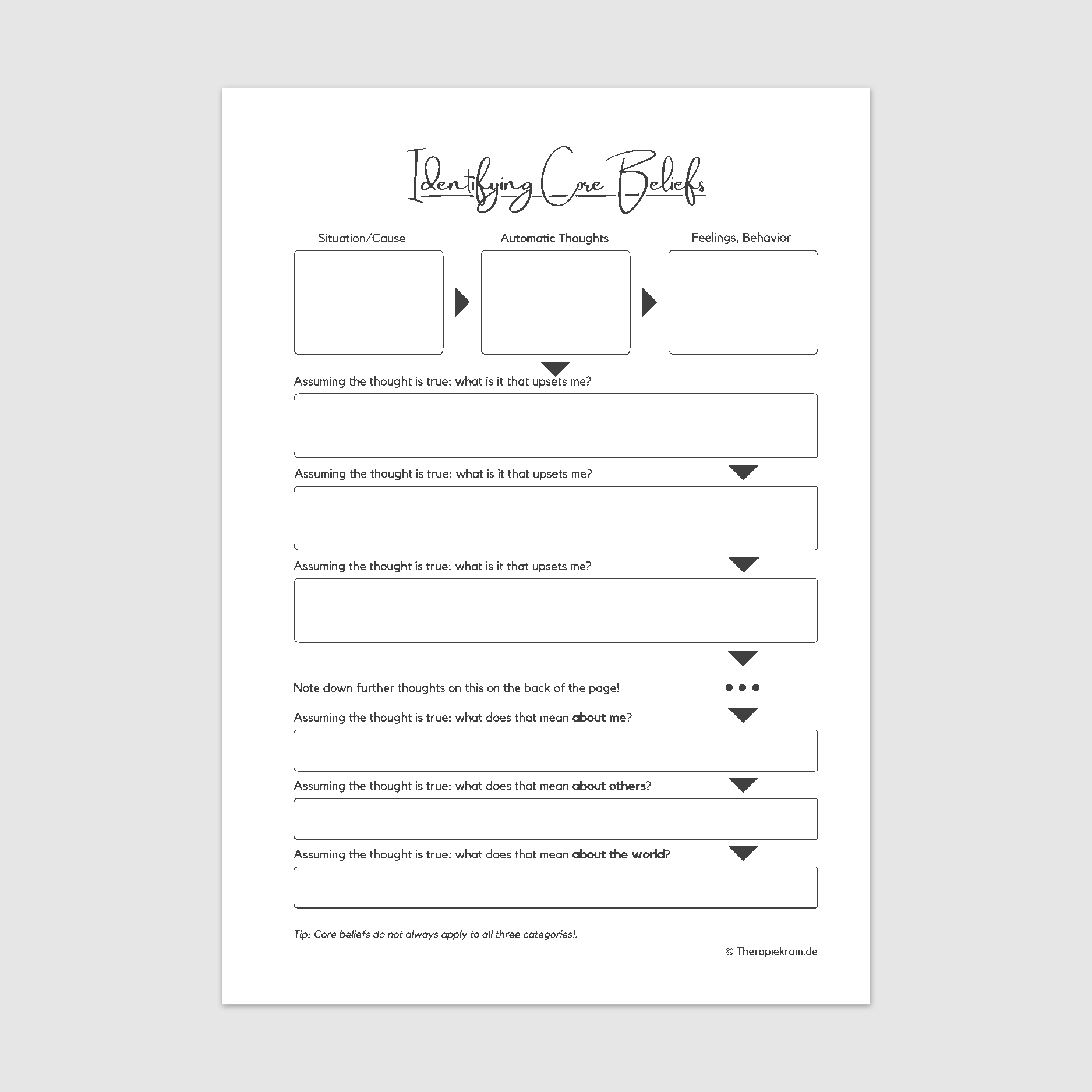 Therapy Tool Worksheet Set Core Beliefs Therapiekram