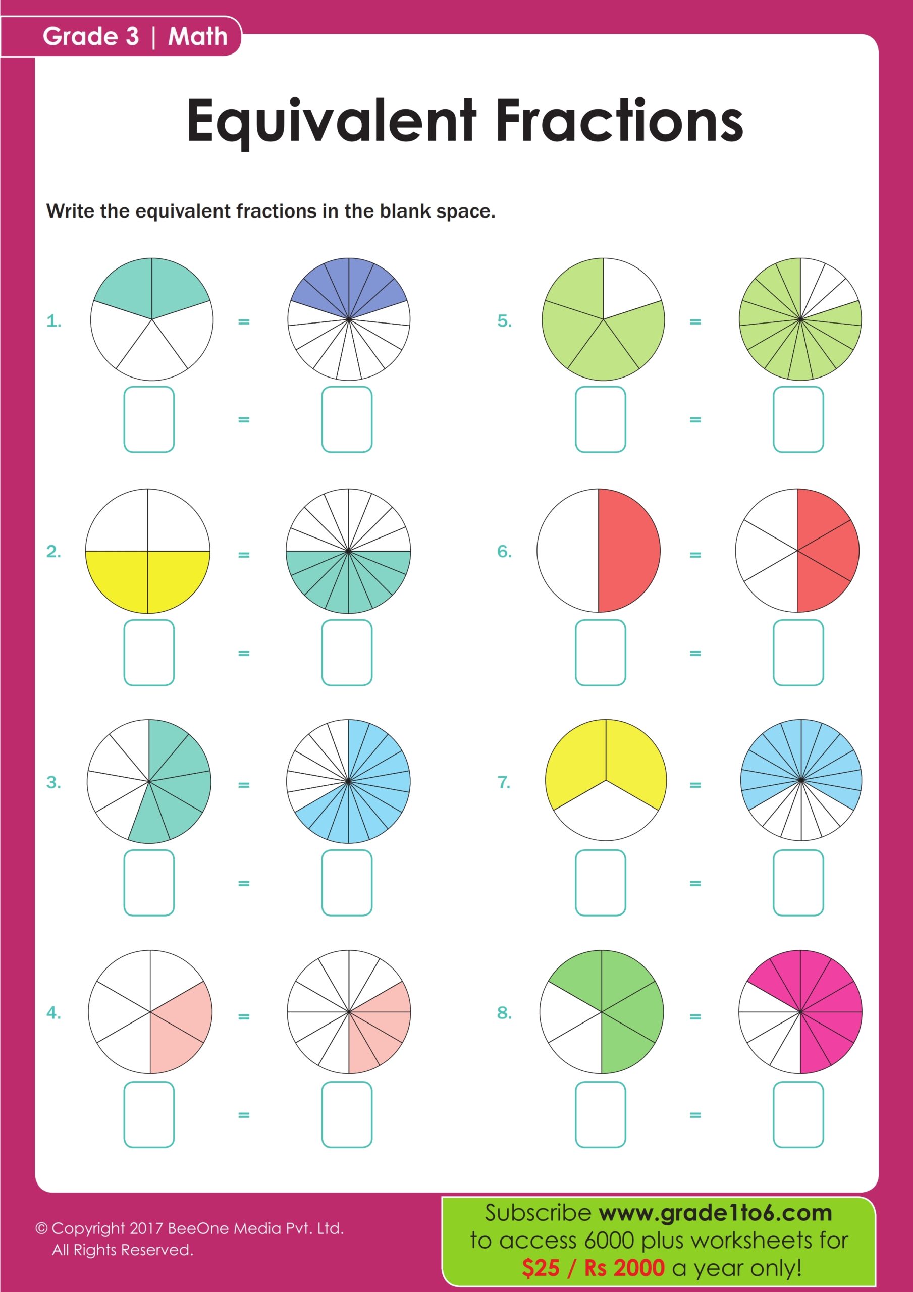 3rd grade fractions worksheets