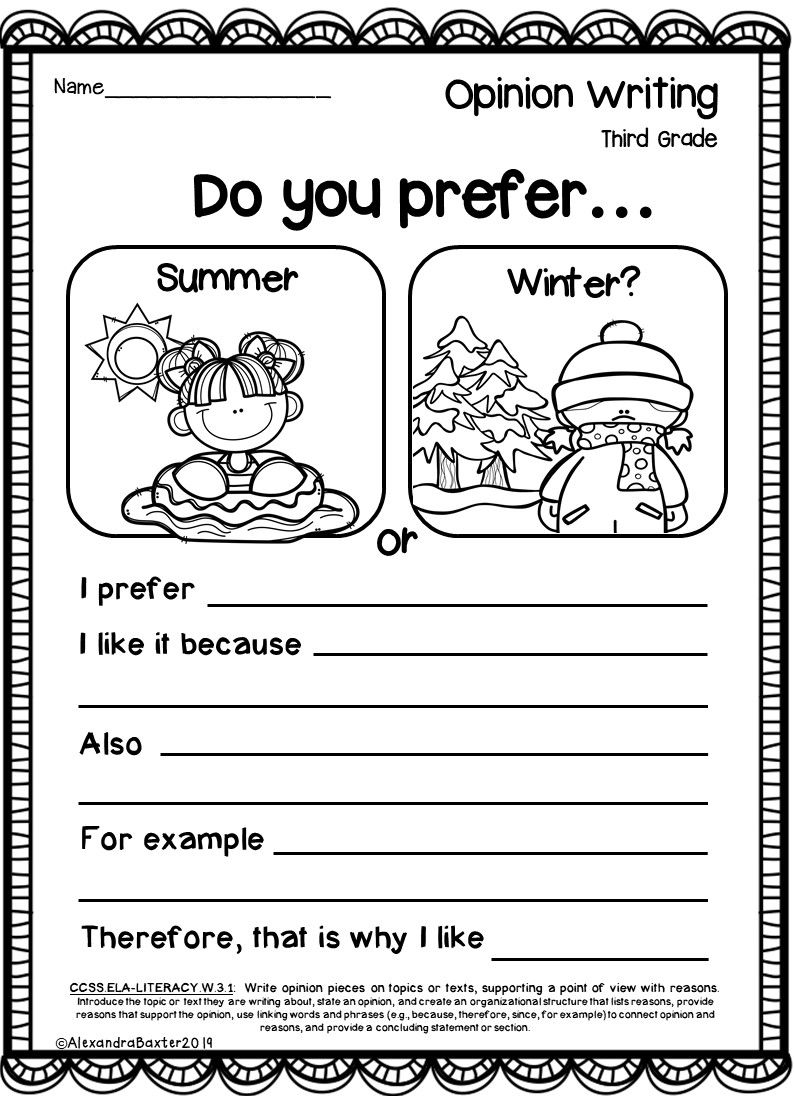 Third Grade Opinion Writing Prompts And Worksheets 3rd Grade Writing Third Grade Writing First Grade Writing