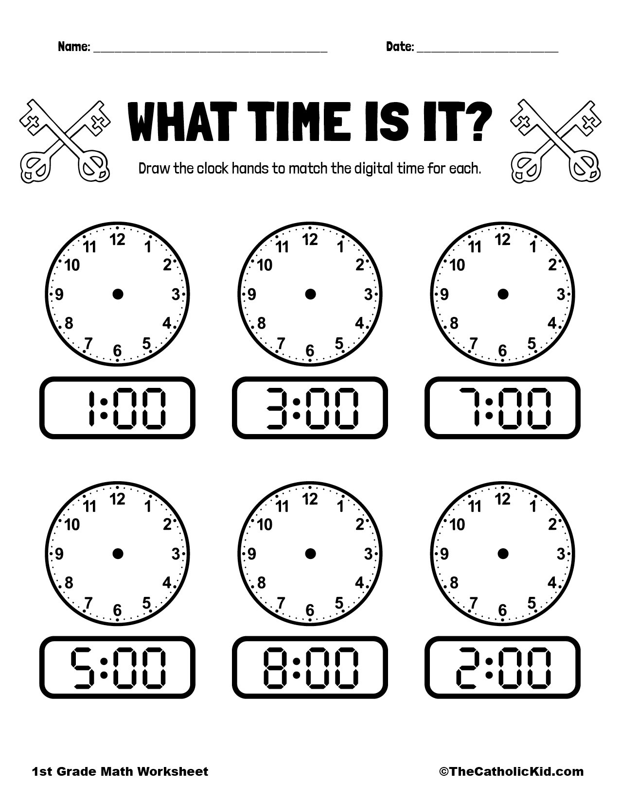 Time Clock Catholic Themed Worksheets TheCatholicKid