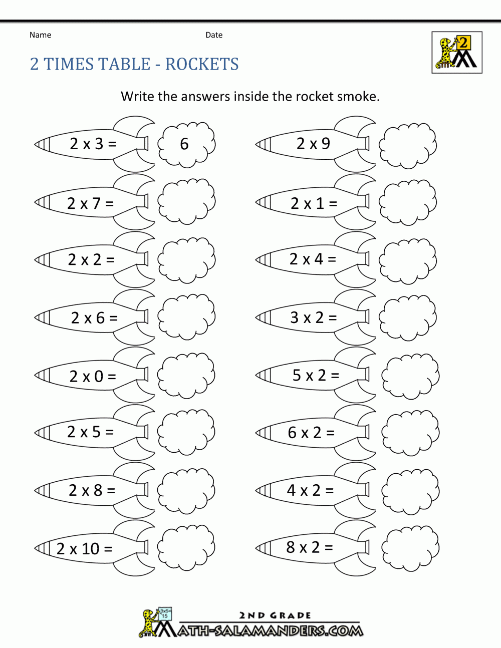 2 times table worksheet