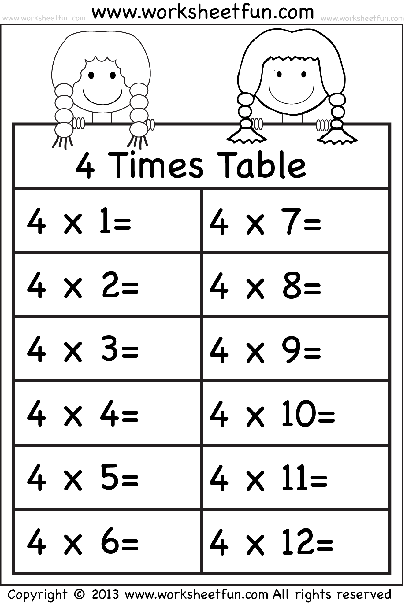4 times table worksheet