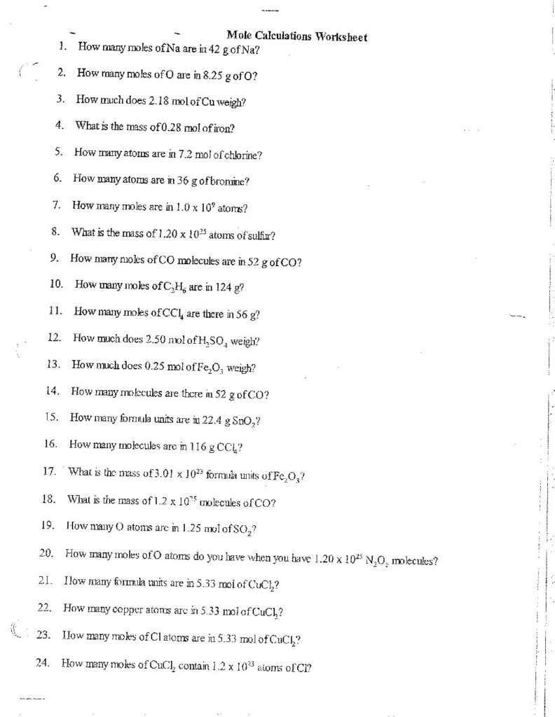 Topic 6 Mole Calculations Worksheet cglass St Mary s Springs Academy