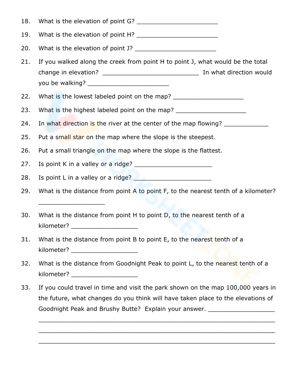Topographic Map Reading Geography Skills Worksheet