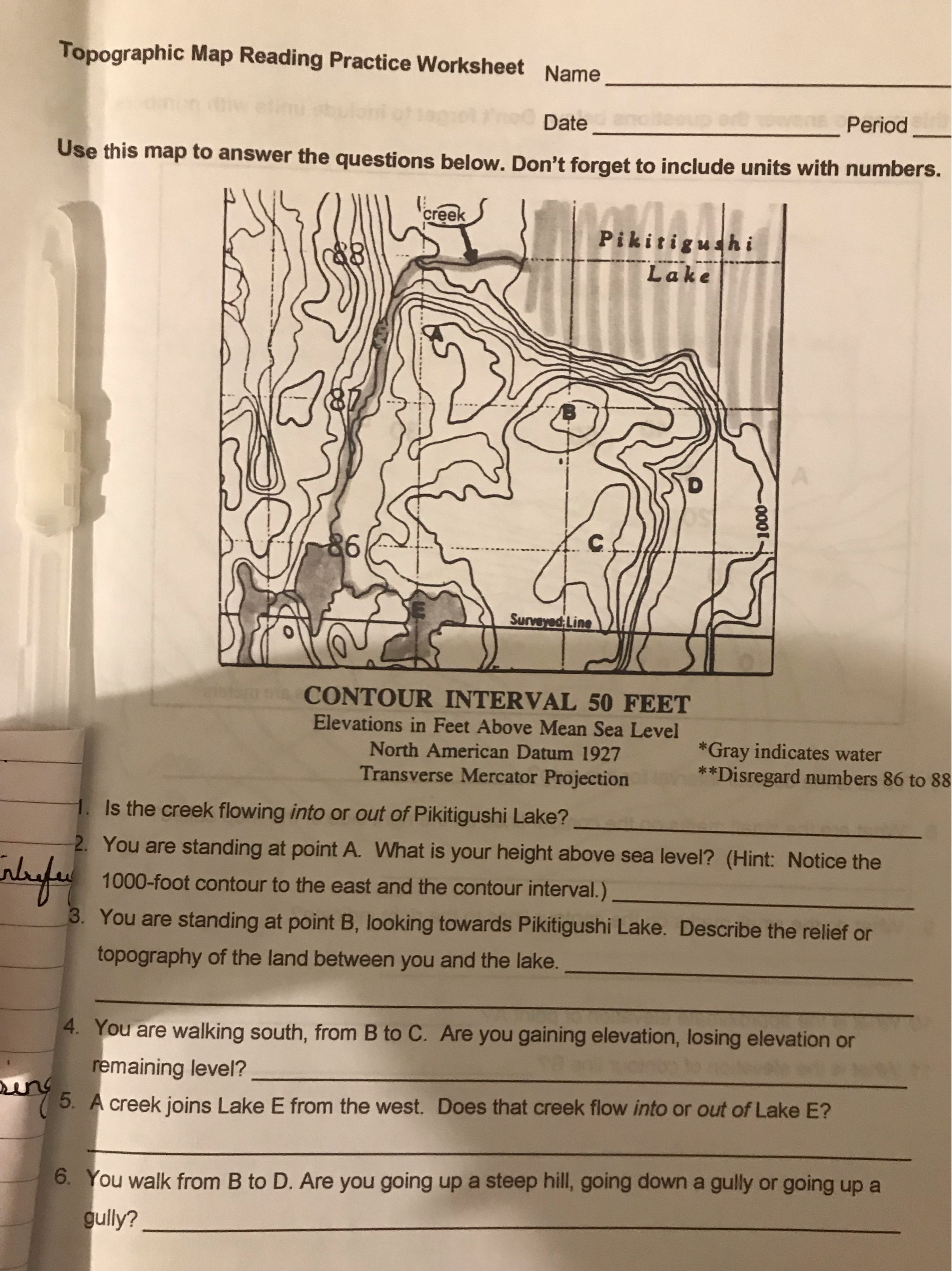 Topographic Map Reading Practice Worksheet Name Date Period Use Worksheets Library