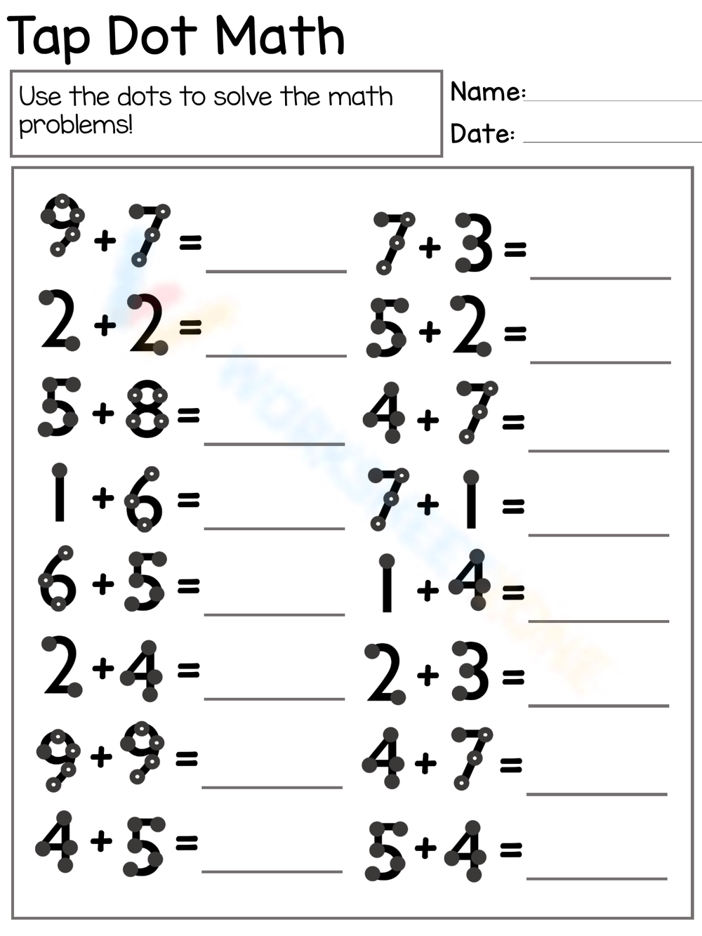 Touch Math Worksheets