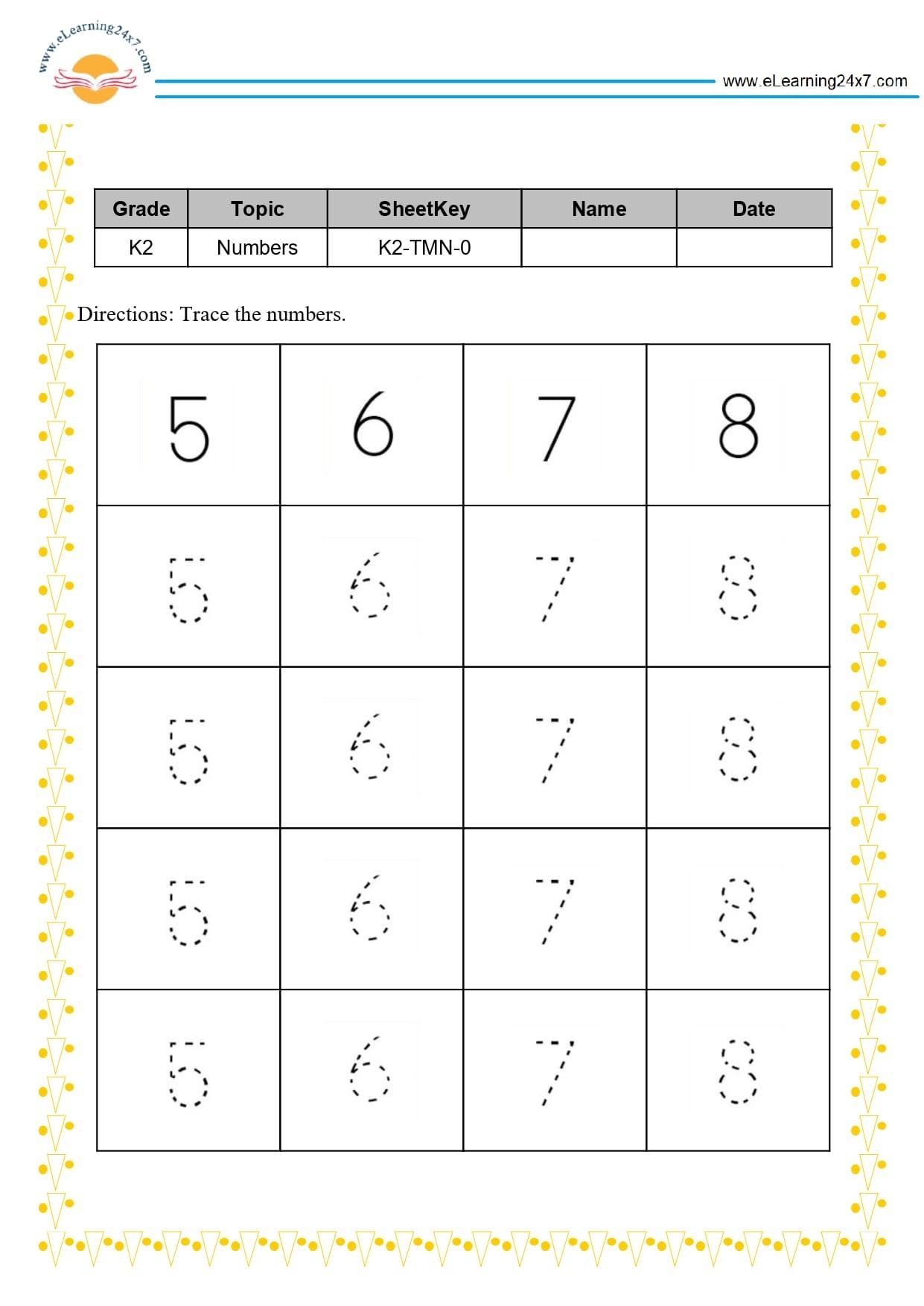Trace Numbers 5 6 7 8 Https eLearning24x7