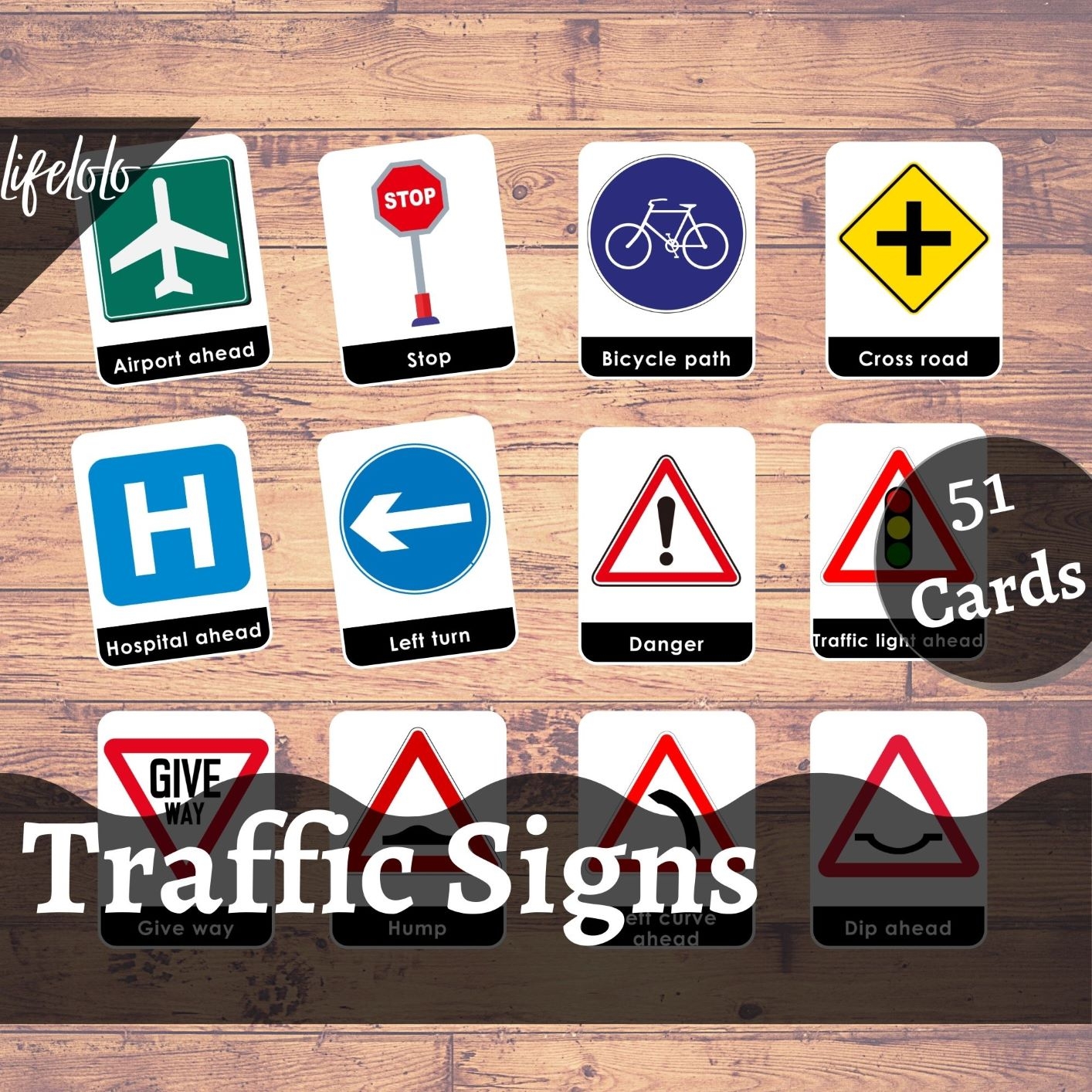 TRAFFIC SIGNS 51 Flash Cards Street Signs Road Signs Montessori Materials Educational Learning Printable Download Printable Laminated Cards LifeLoLo