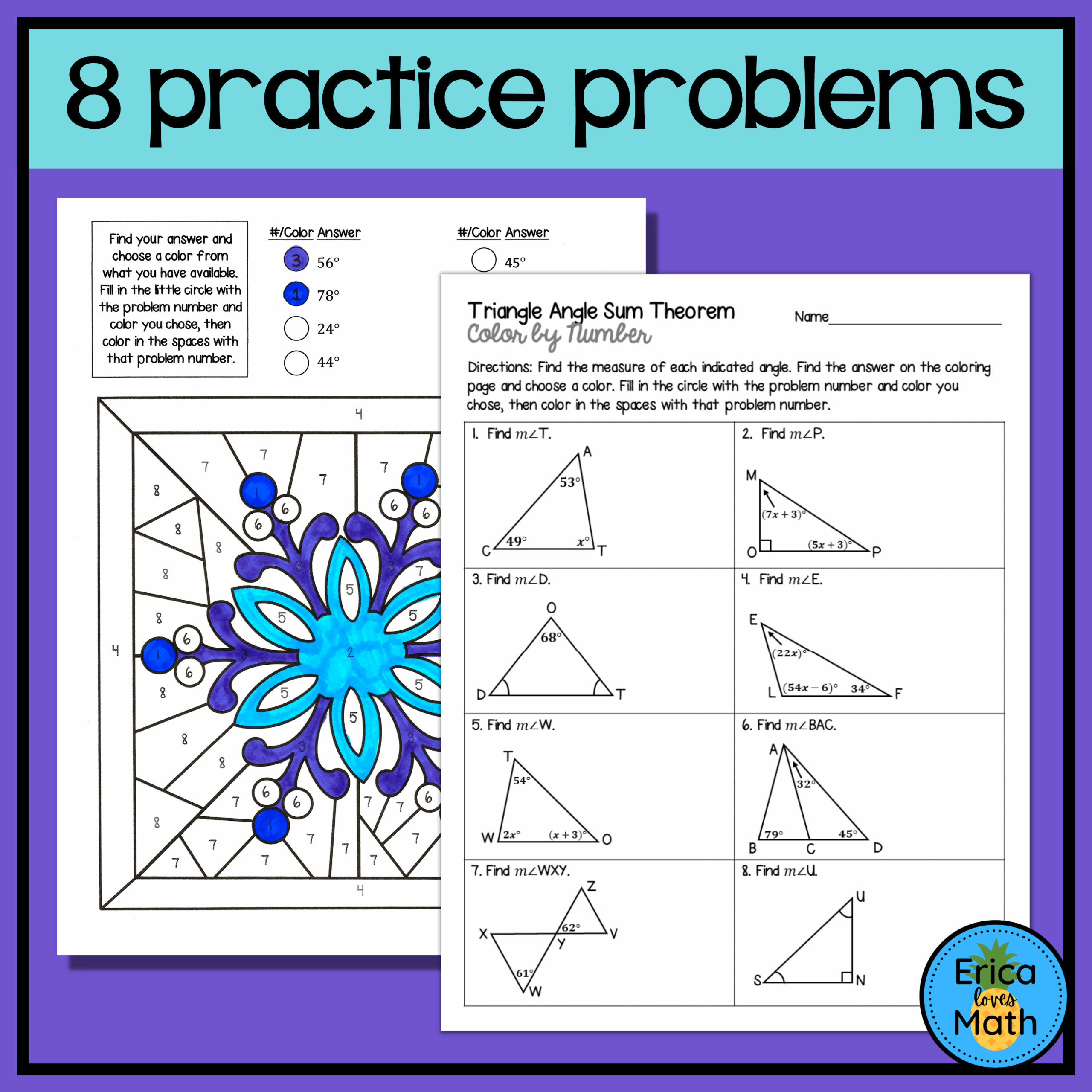 Triangle Angle Sum Theorem Color By Number Activity Winter Christmas Classful