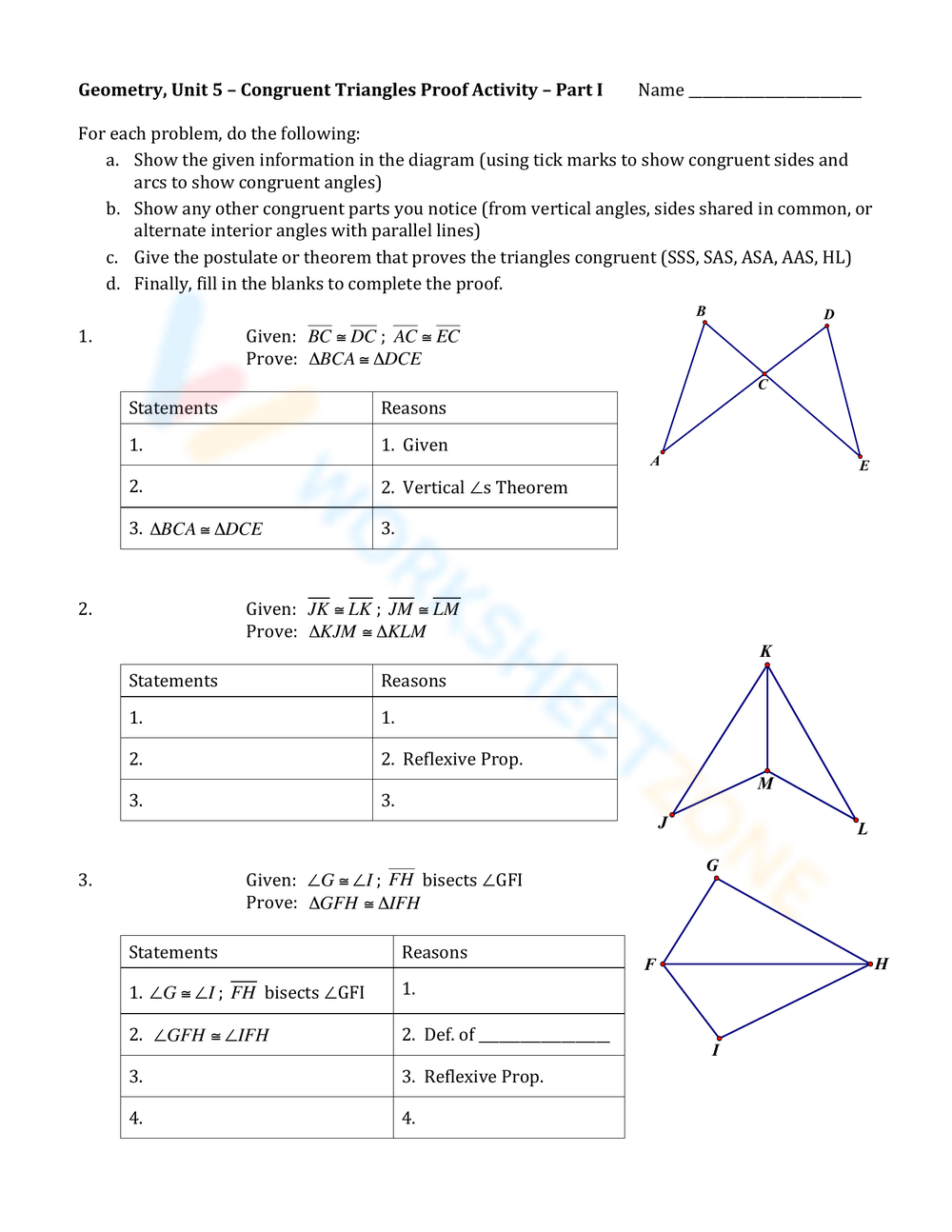 Triangle Congruence Proofs Worksheets